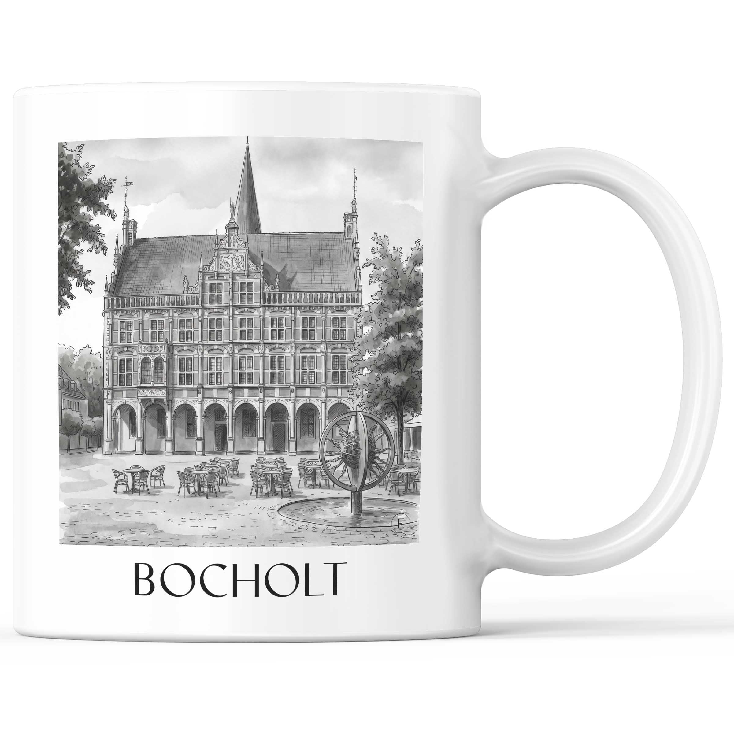 Bocholt Kaffeebecher - Münsterland - Deutschland Becher - Kaffeetasse im Aquarell Schwarz-Weiß Stil - favplace
