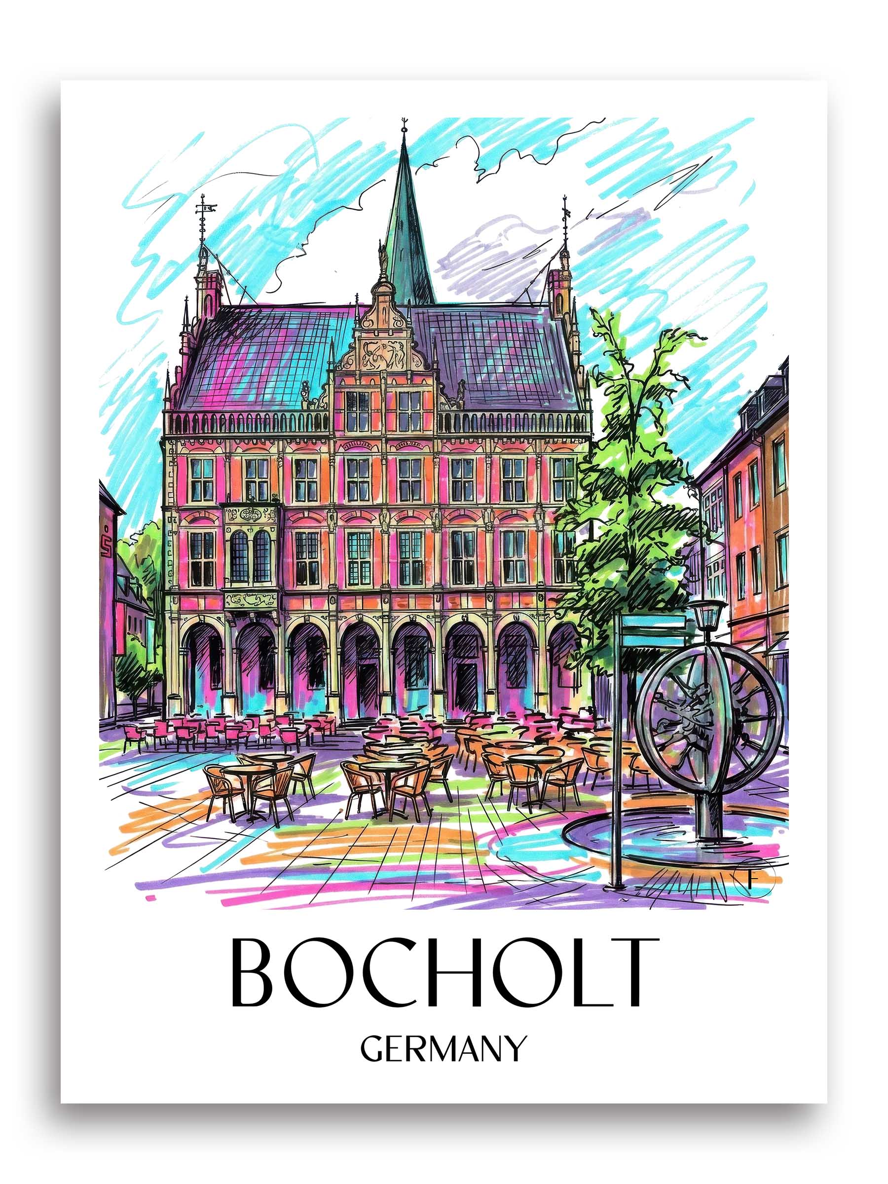 Bocholt Poster - Münsterland - Deutschland Kunstdruck - Tag Graffiti von A4 bis A1 - favplace