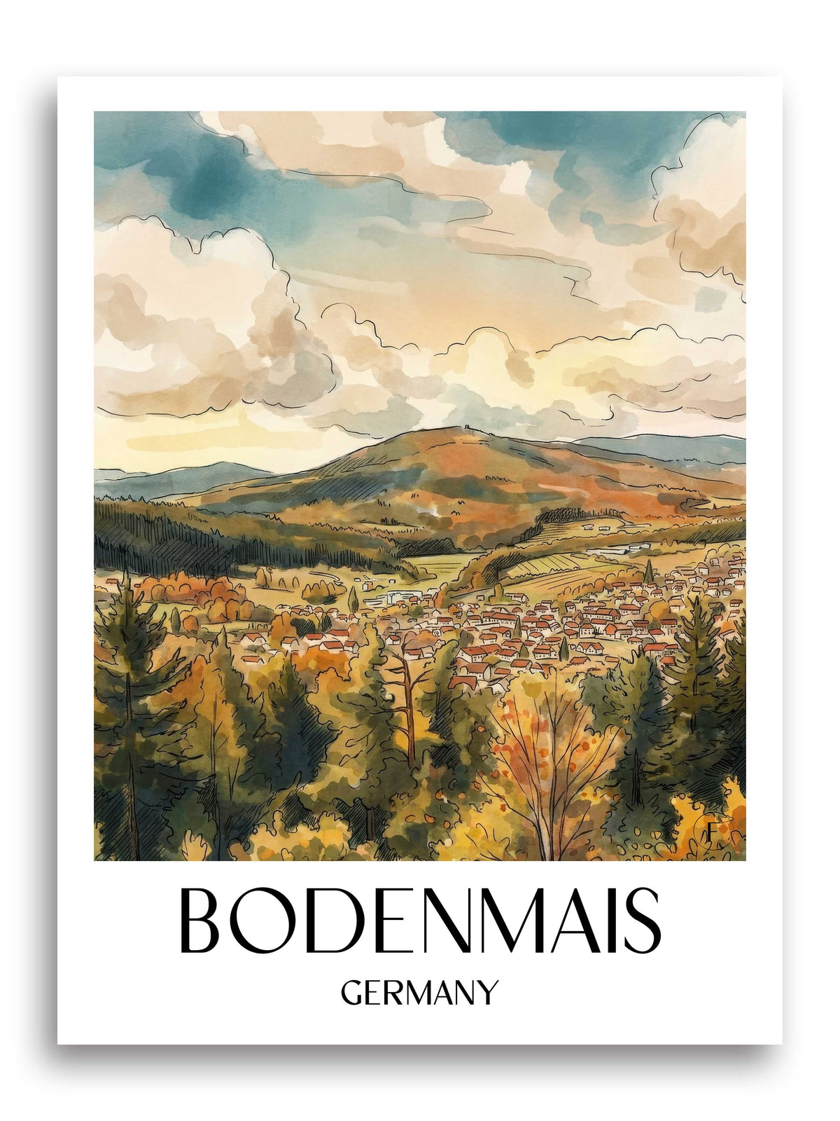 Bodenmais Poster - Bayerischer Wald - Deutschland Kunstdruck - Aquarell von A4 bis A1 - favplace