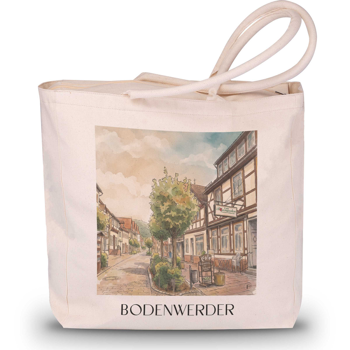 bodenwerder-weserbergland-deutschland-einkaufstasche-aquarell