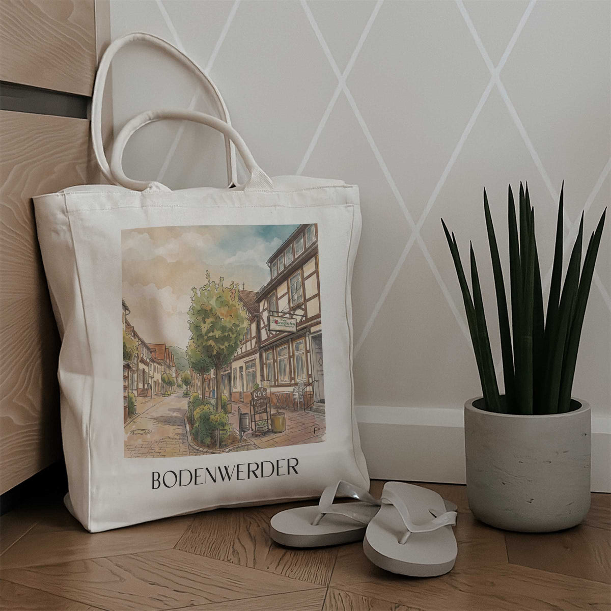 bodenwerder-weserbergland-deutschland-einkaufstasche-aquarell