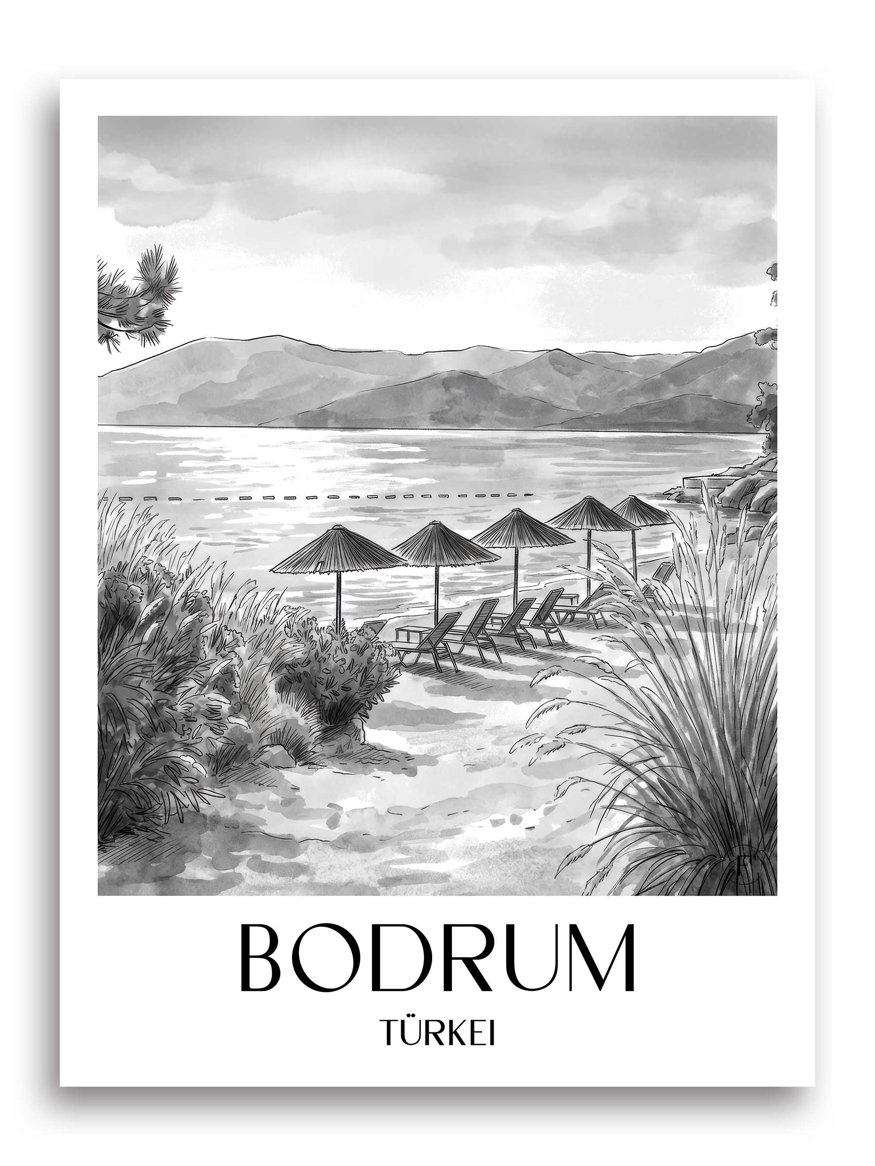 bodrum-türkei-poster-aquarell-schwarz-weiss