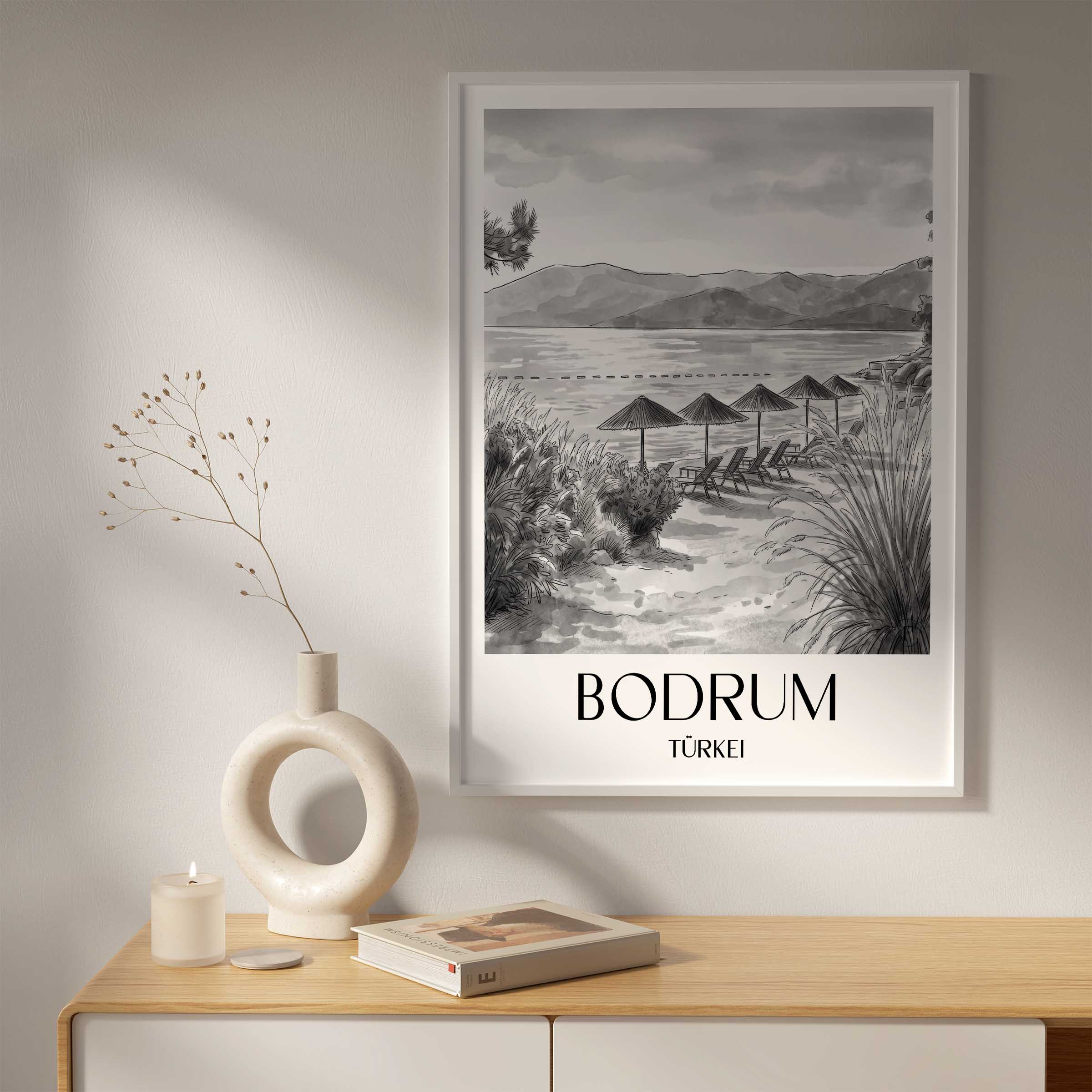 bodrum-türkei-poster-aquarell-schwarz-weiss