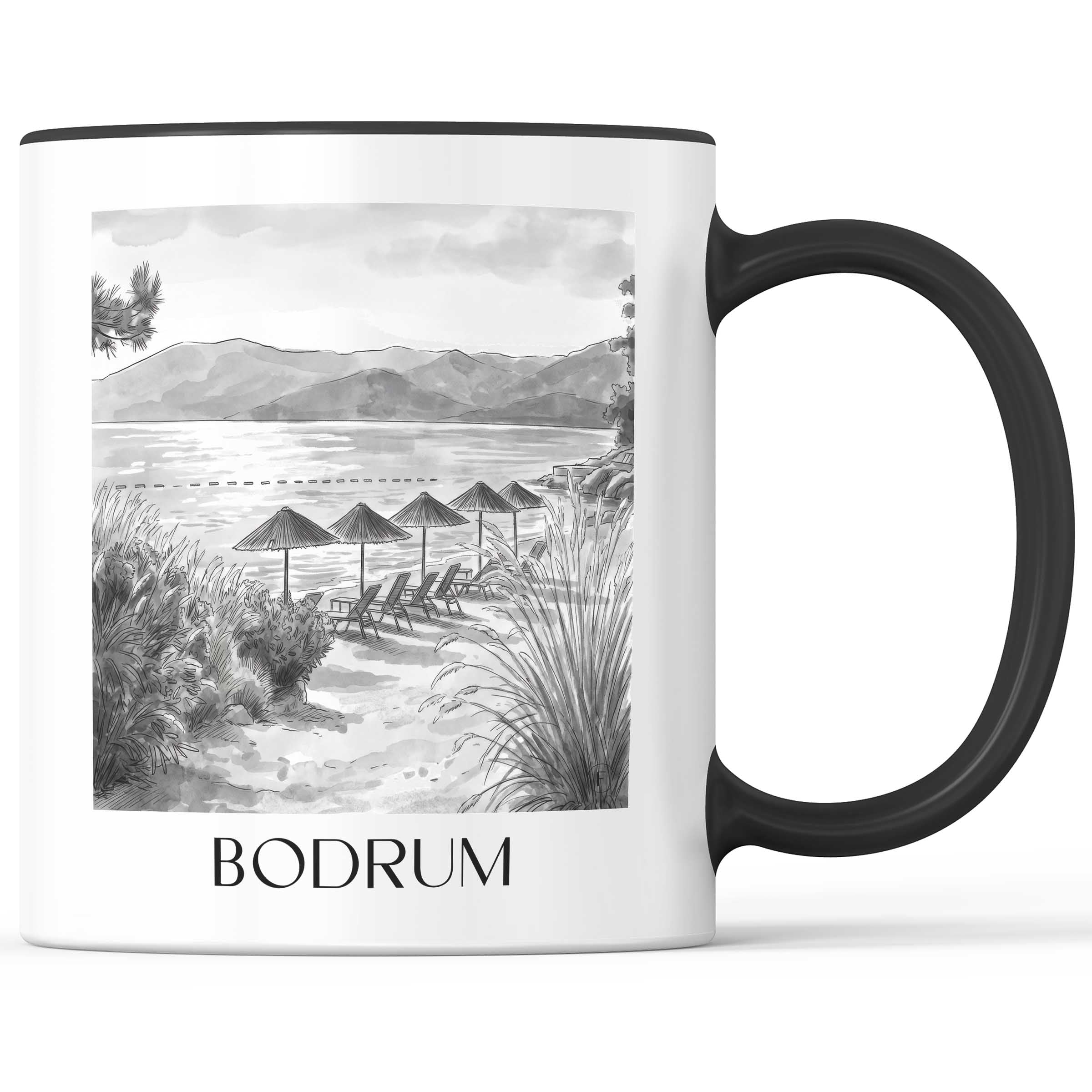 bodrum-türkei-kaffeebecher-aquarell-schwarz-weiss