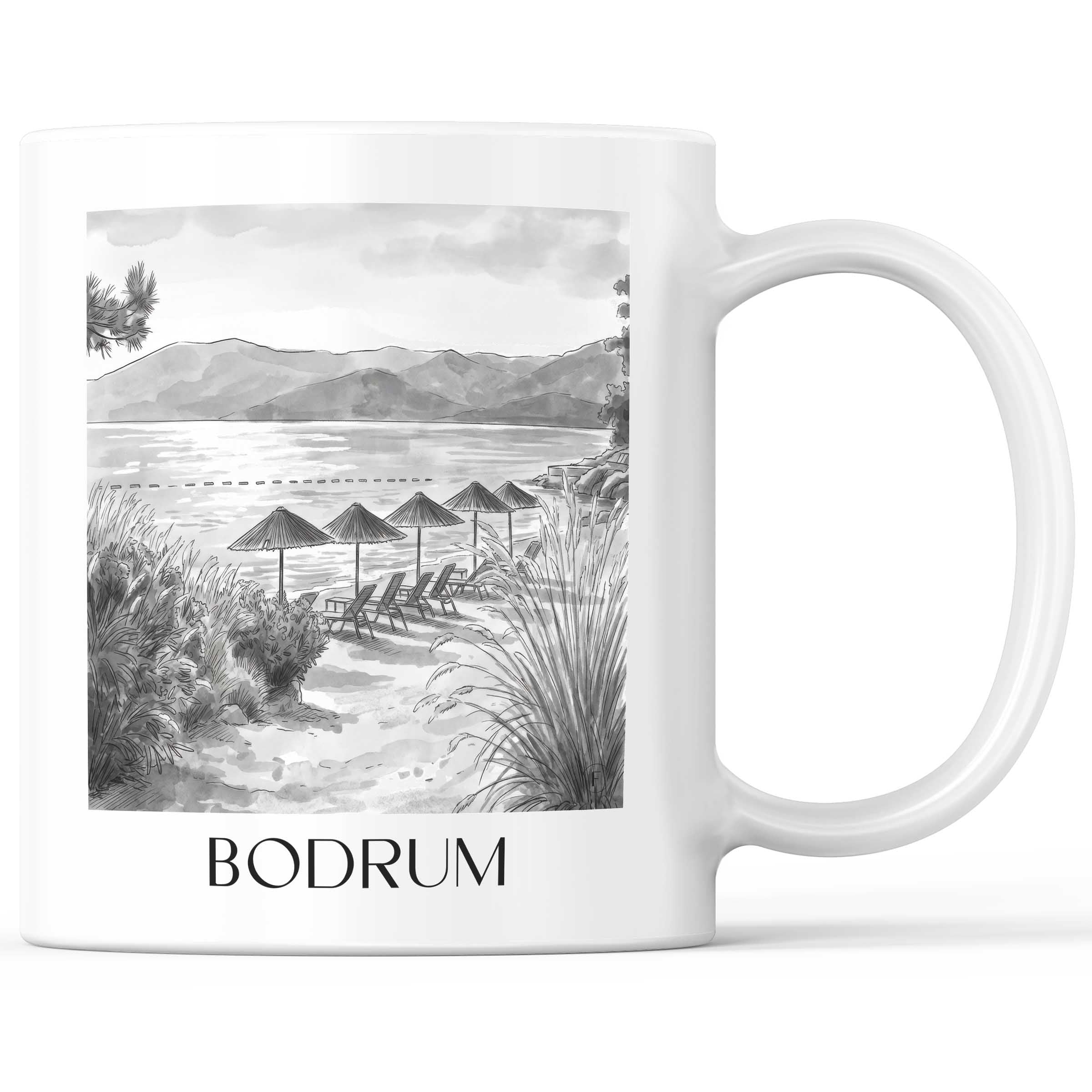 Bodrum - Türkei Becher - Kaffeetasse im Aquarell Schwarz-Weiß Stil - favplace