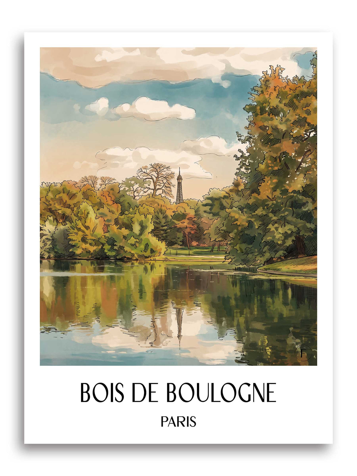 Bois de Boulogne Poster - Paris - Frankreich Kunstdruck - Aquarell von A4 bis A1 - favplace
