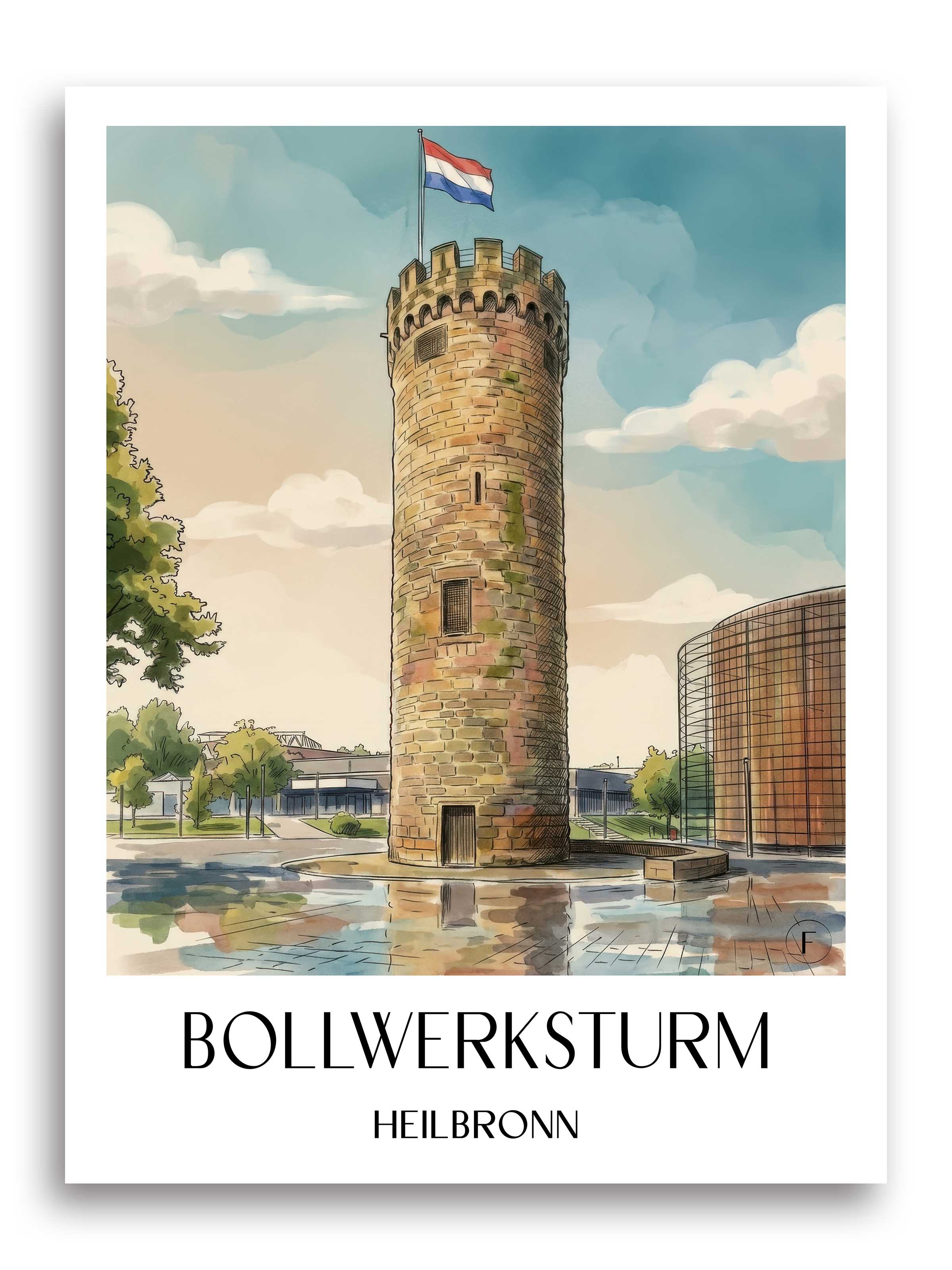 bollwerksturm-heilbronn-deutschland-poster-aquarell