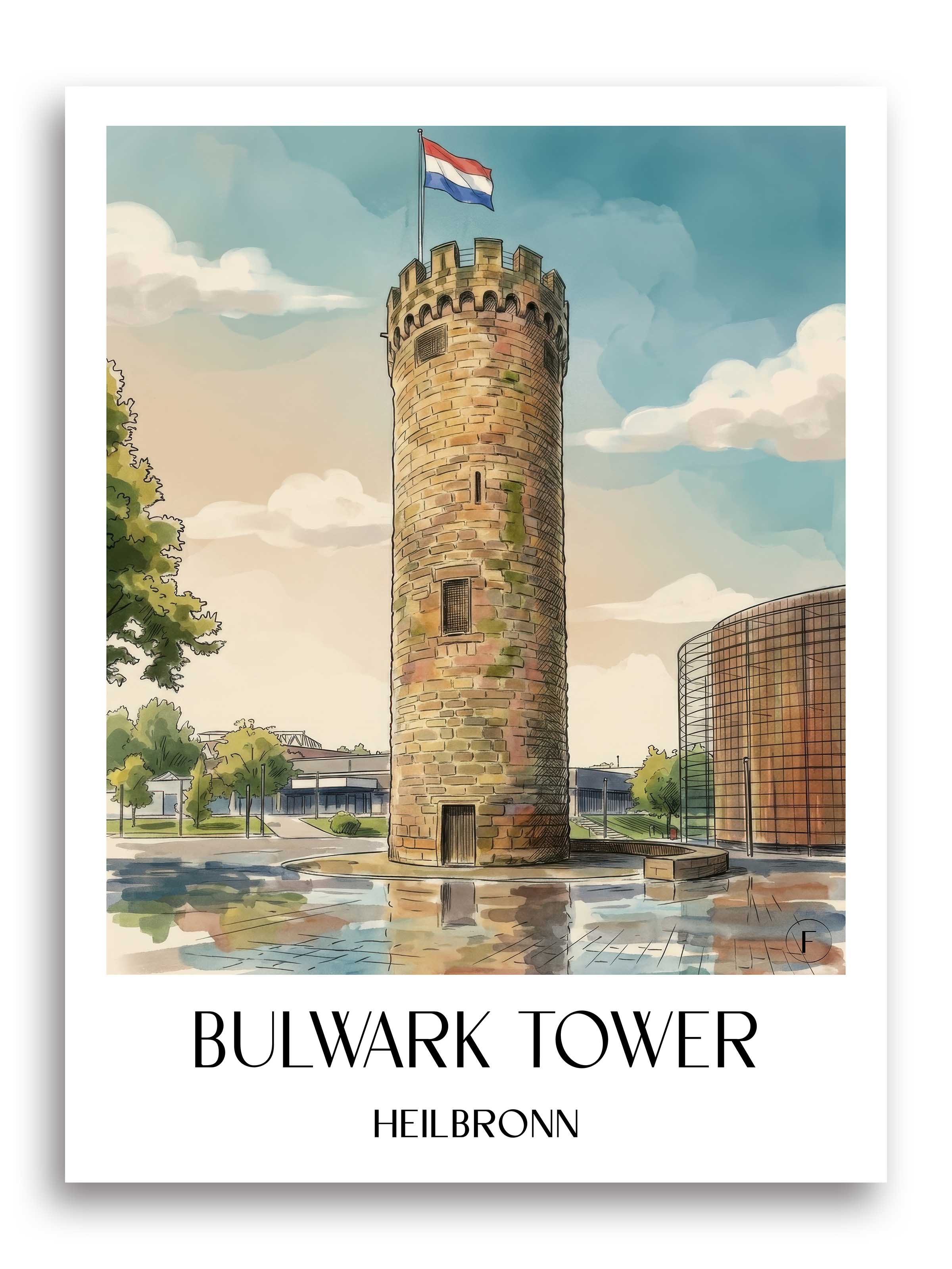 Bollwerksturm Poster - Heilbronn - Deutschland Kunstdruck - Aquarell von A4 bis A1 - favplace