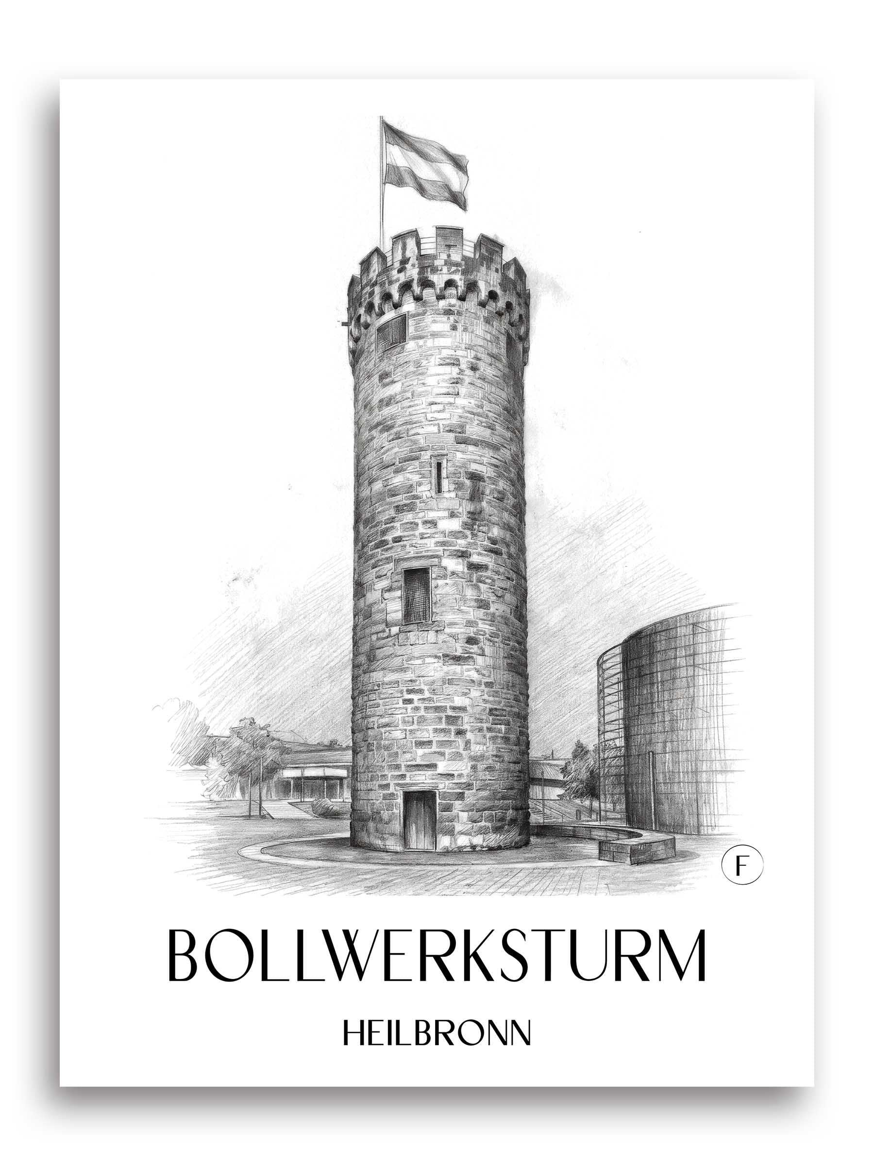 bollwerksturm-heilbronn-deutschland-poster-bleistift-zeichnung-drawing