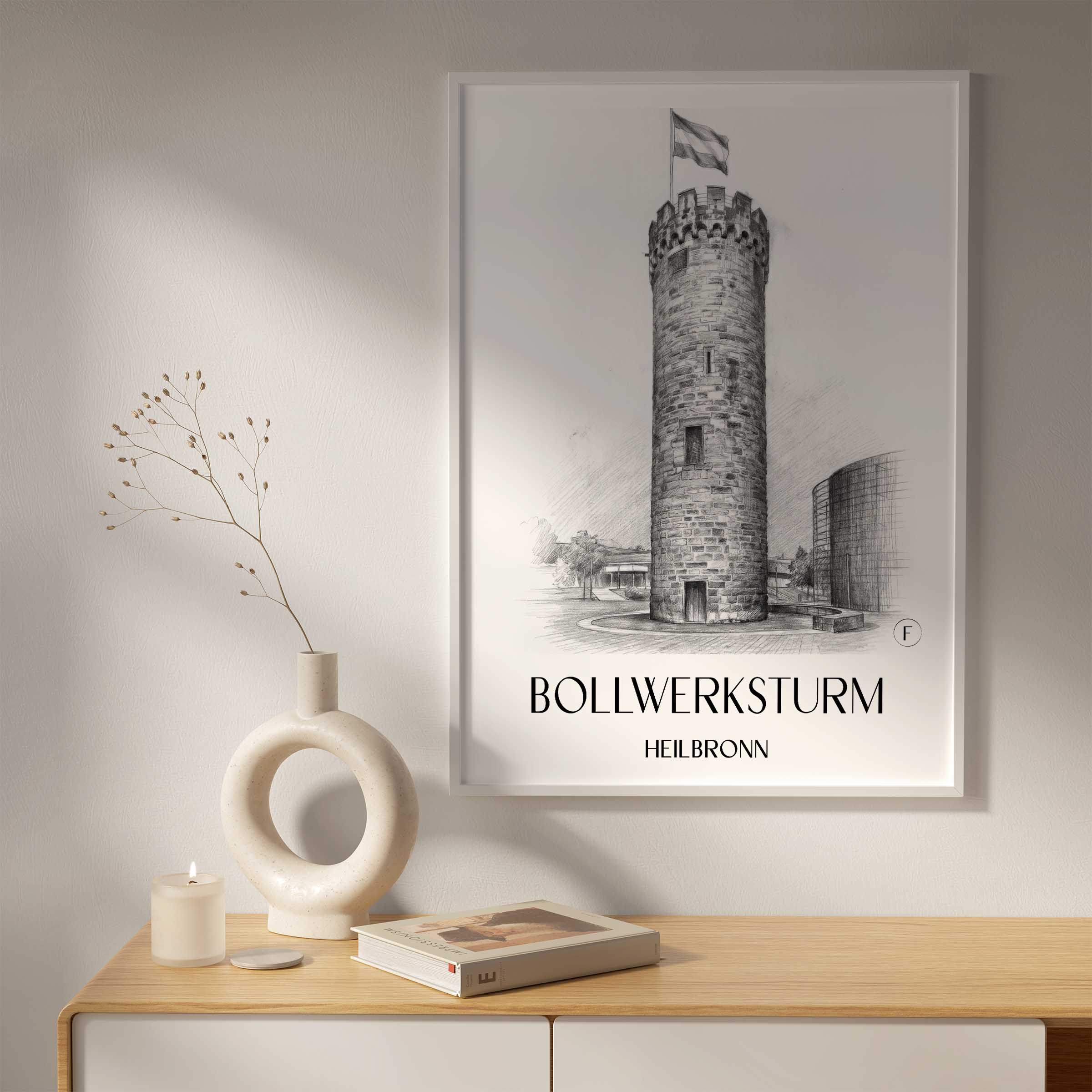 bollwerksturm-heilbronn-deutschland-poster-bleistift-zeichnung-drawing
