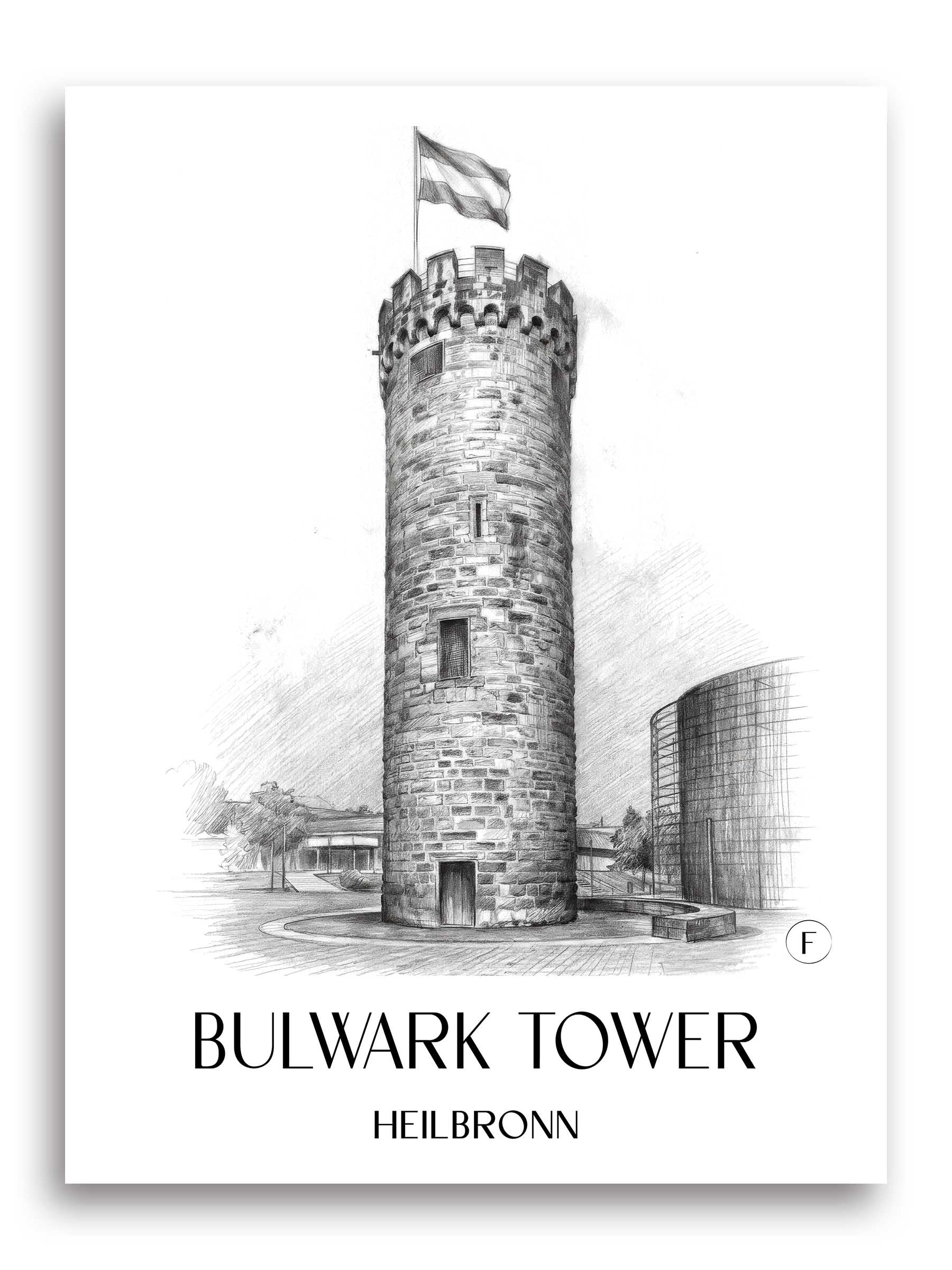 Bollwerksturm Poster - Heilbronn - Deutschland Kunstdruck - Zeichnung von A4 bis A1