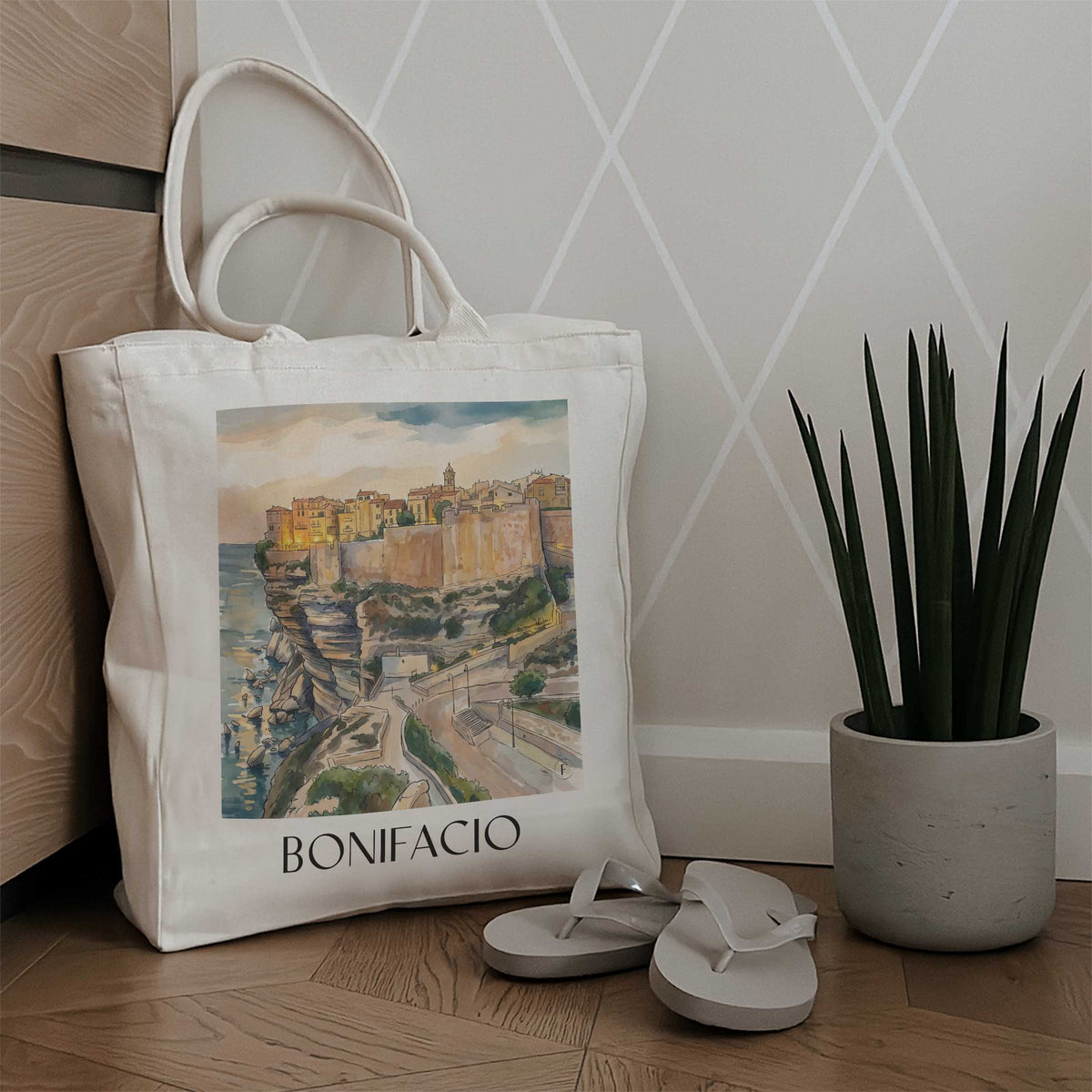 bonifacio-korsika-frankreich-einkaufstasche-aquarell