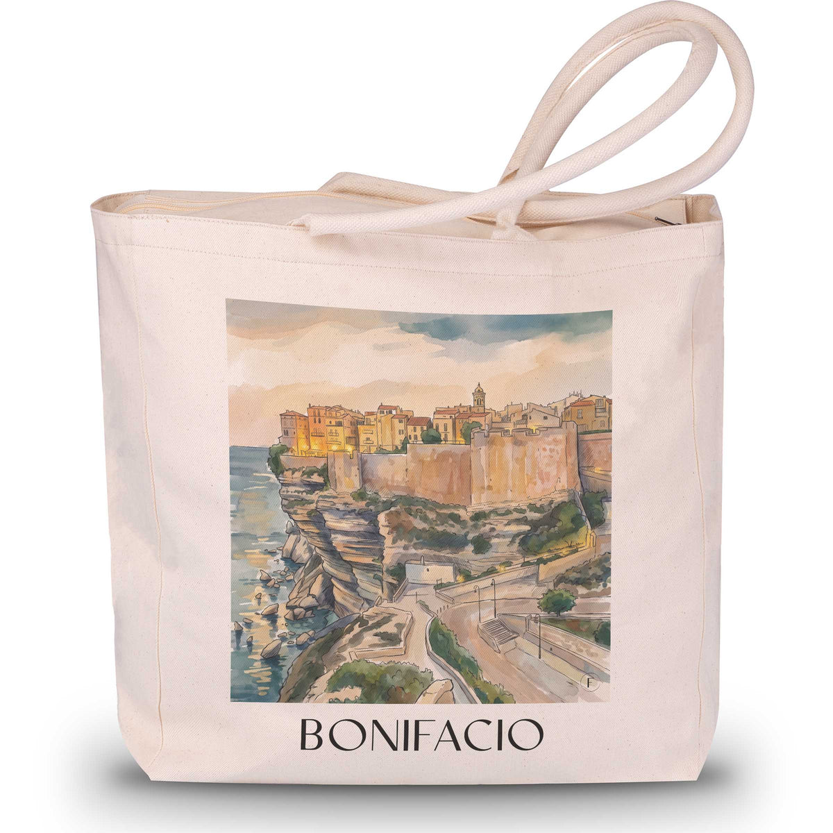 bonifacio-korsika-frankreich-einkaufstasche-aquarell