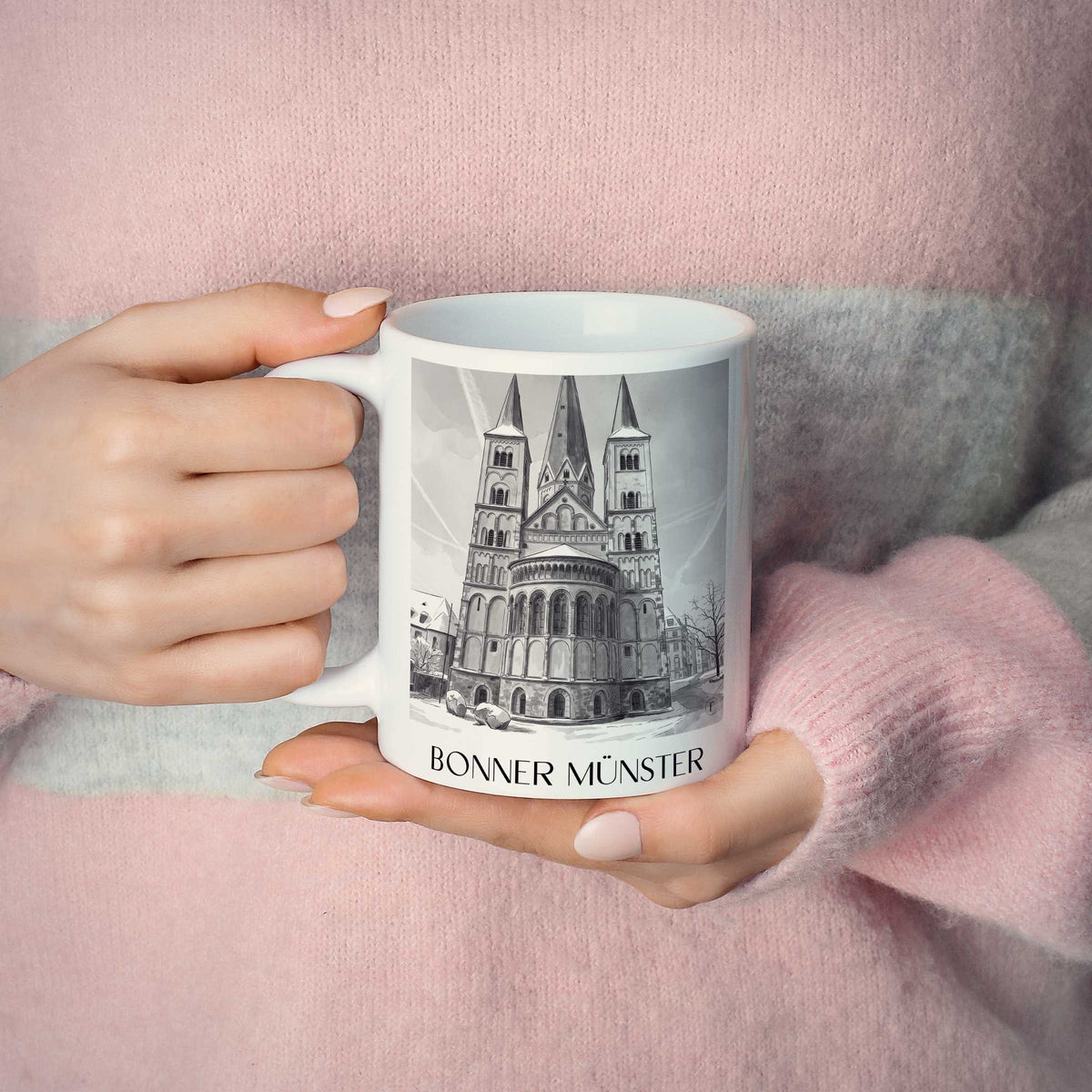 bonner-münster-bonn-deutschland-kaffeebecher-aquarell-schwarz-weiss