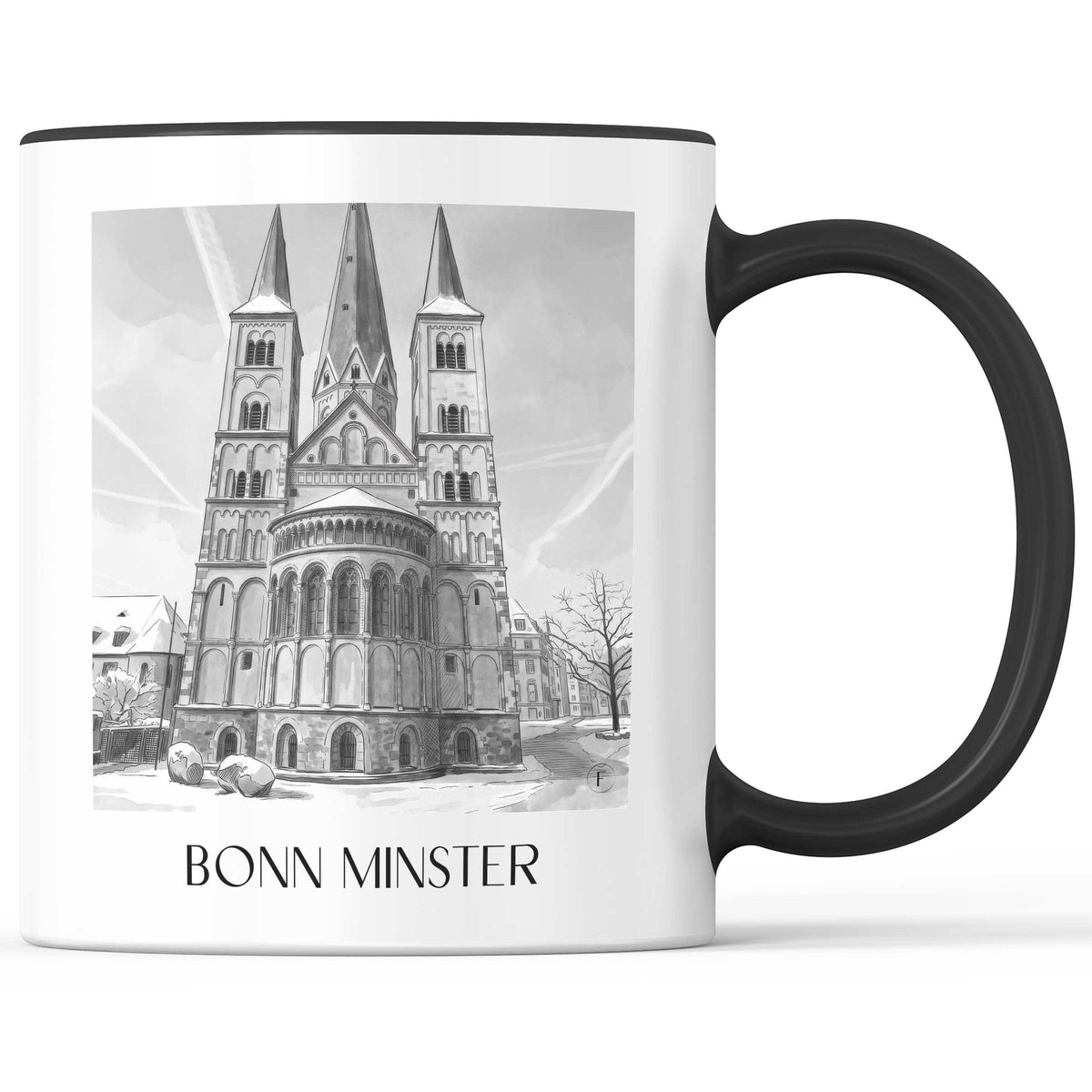 Bonner Münster Kaffeebecher - Bonn - Deutschland Becher - Kaffeetasse im Aquarell Schwarz-Weiß Stil - favplace
