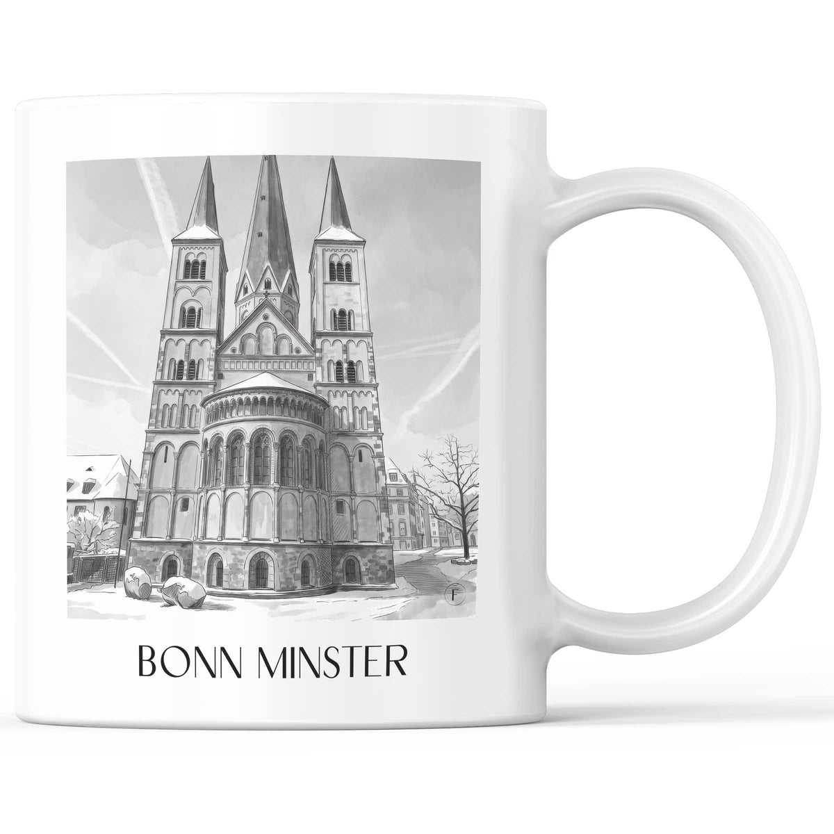 Bonner Münster Kaffeebecher - Bonn - Deutschland Becher - Kaffeetasse im Aquarell Schwarz-Weiß Stil - favplace