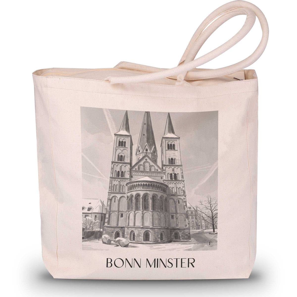 Bonner Münster Shopping Tasche - Bonn - Deutschland Tote Bag - Einkaufstasche im Aquarell Schwarz-Weiß Stil - favplace