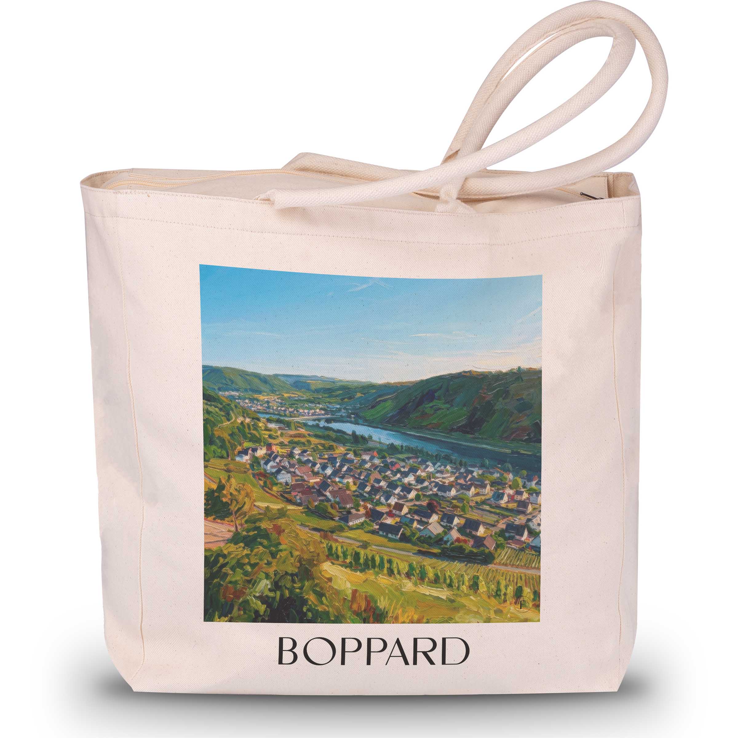 Boppard Shopping Tasche - Mittelrhein - Deutschland Tote Bag - Einkaufstasche im Ölgemälde Stil - favplace