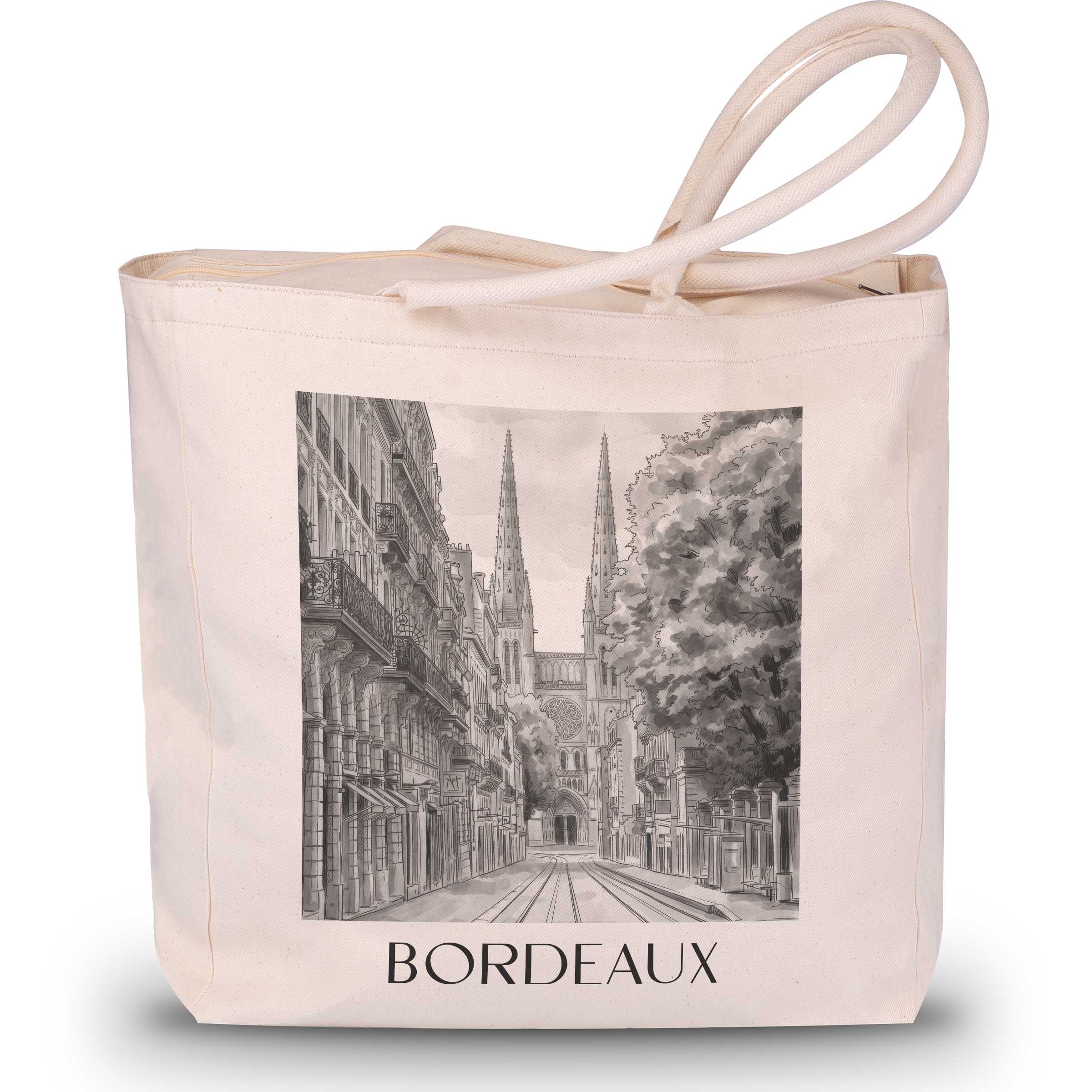 Bordeaux - Frankreich Tote Bag - Einkaufstasche im Aquarell Schwarz-Weiß Stil - favplace