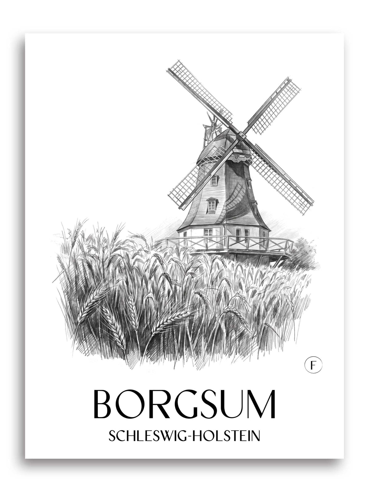 Borgsum Poster - Schleswig-Holstein - Deutschland Kunstdruck - Zeichnung von A4 bis A1