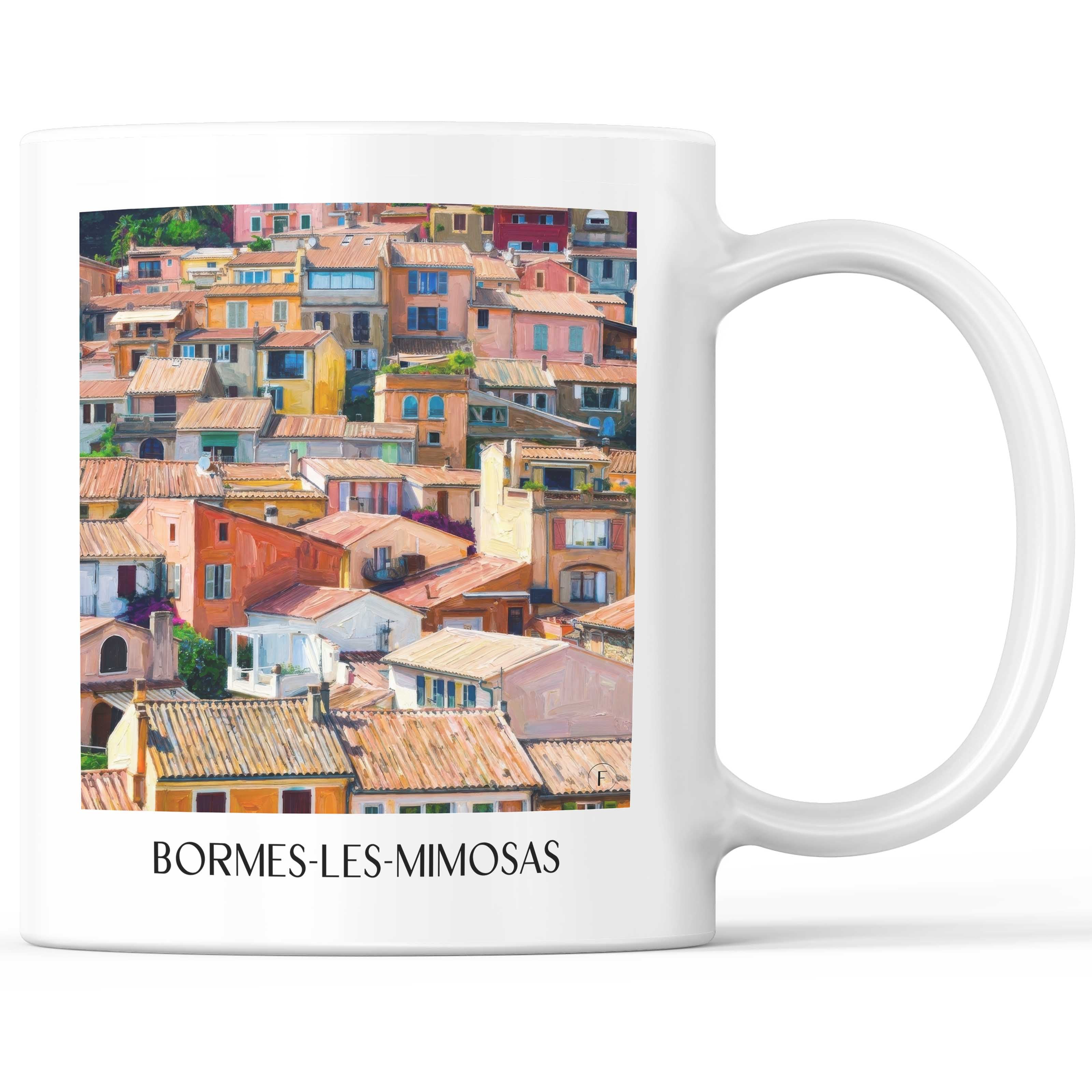 Bormes-les-Mimosas Kaffeebecher - Côte des Maures - Frankreich Becher - Kaffeetasse im Ölgemälde Stil - favplace