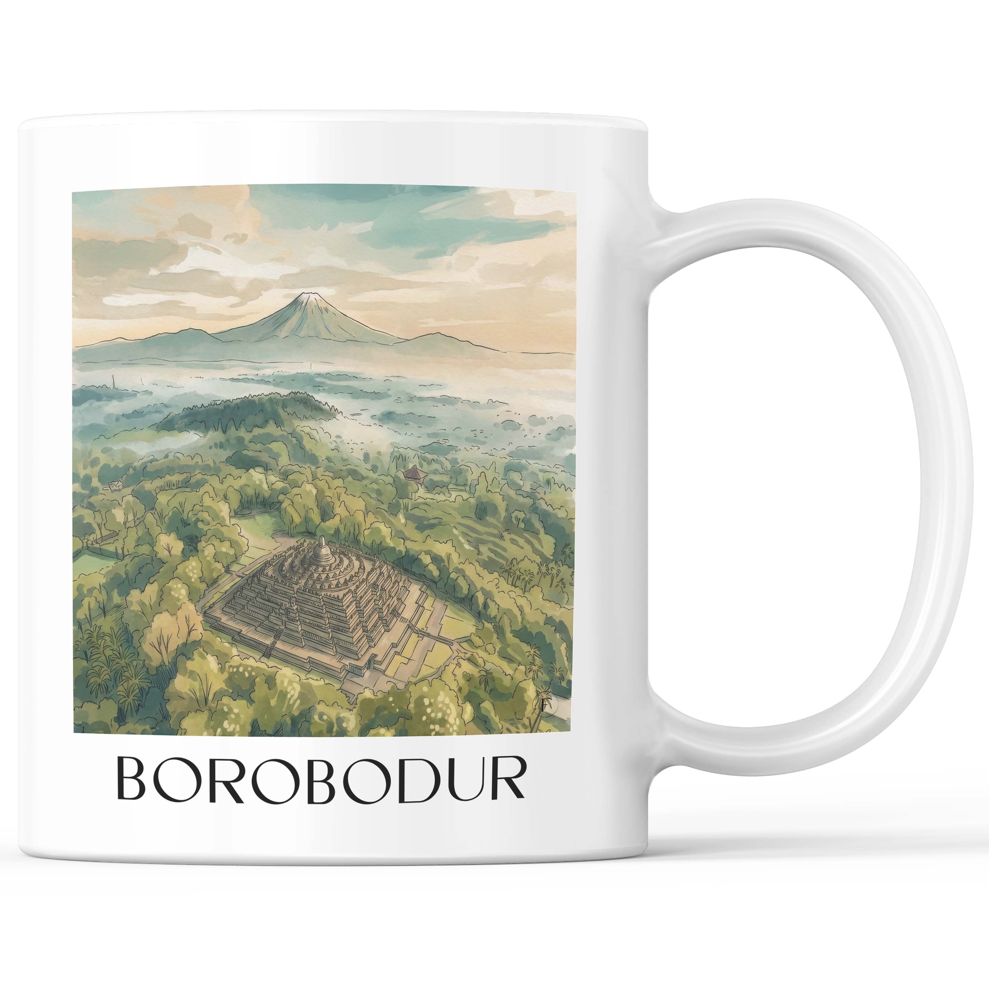 Borobodur - Indonesien Becher - Kaffeetasse im Aquarell Stil - favplace