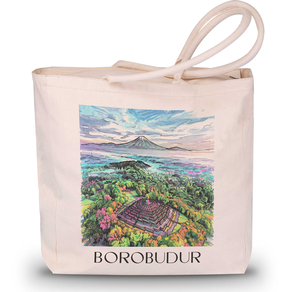 Borobodur - Indonesien Tote Bag - Einkaufstasche im Tag Graffiti Stil - favplace