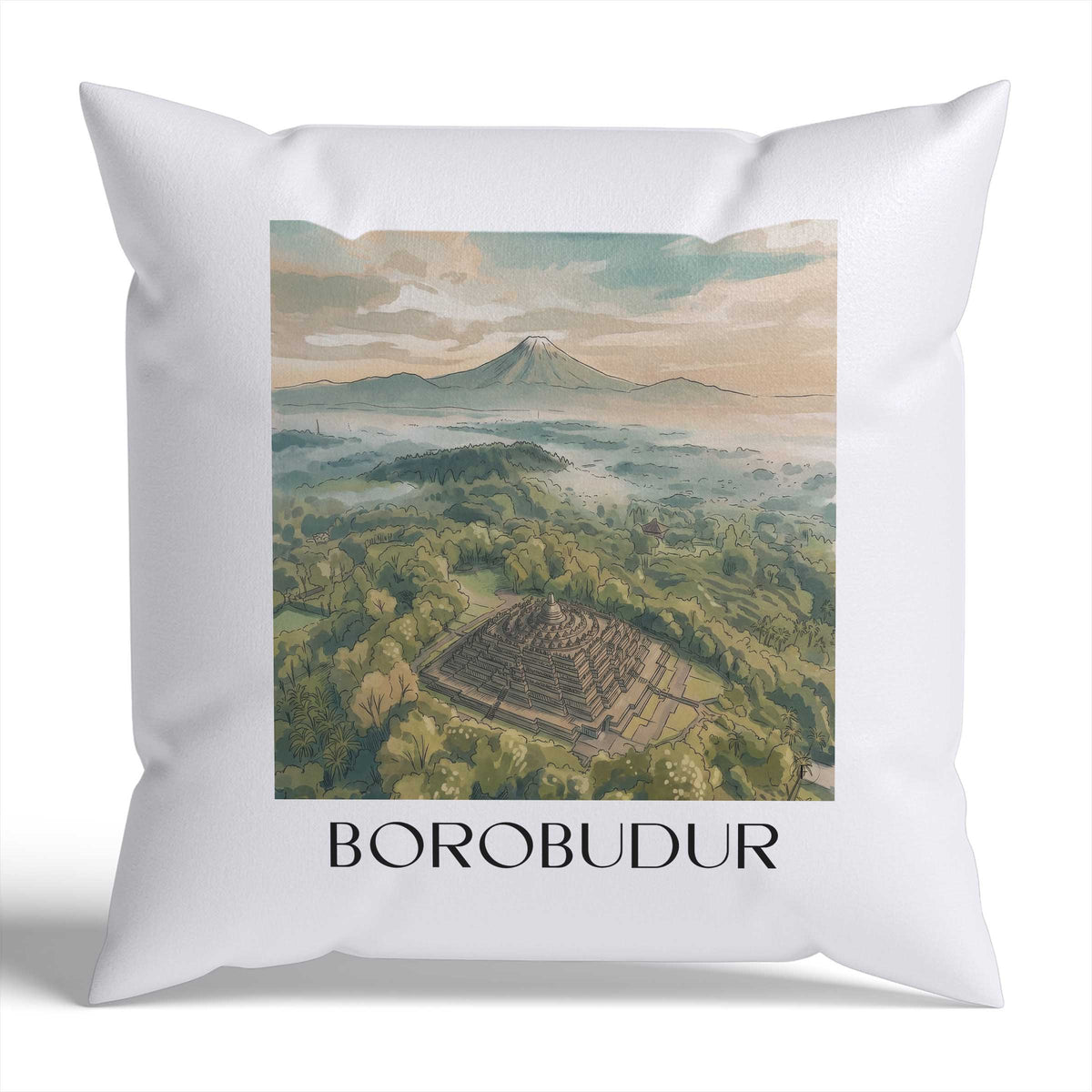 Borobodur Kissenhülle - Zierkissen Bezug - Indonesien - Indonesien Kissen bzw. Kissenbezug im Aquarell Stil - favplace