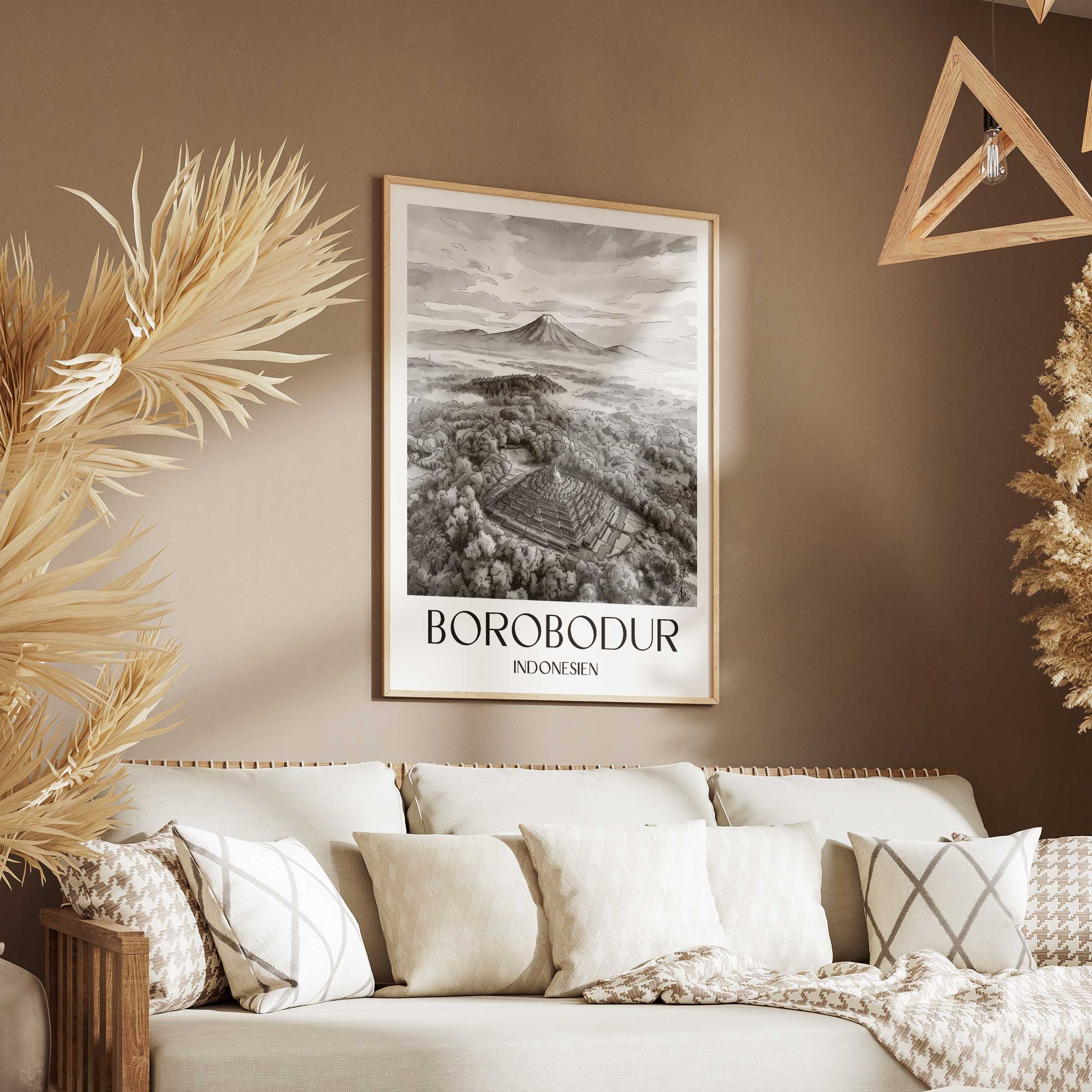 borobodur-indonesien-poster-aquarell-schwarz-weiss
