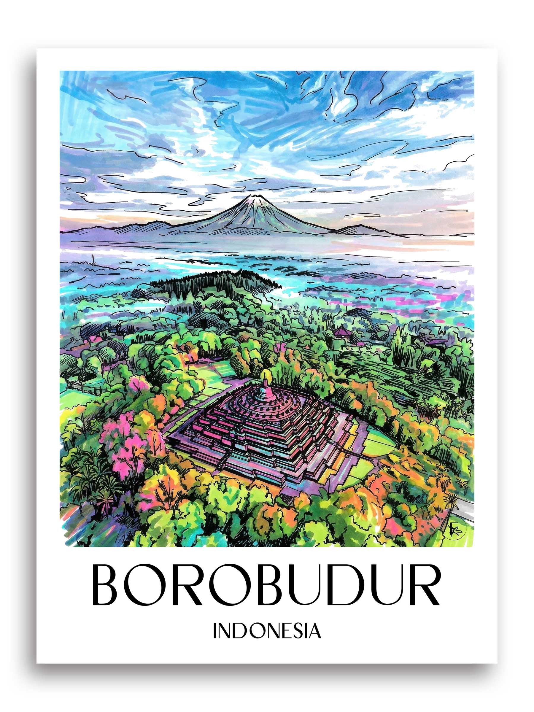 Borobodur Poster - - Indonesien Kunstdruck - Tag Graffiti von A4 bis A1 - favplace
