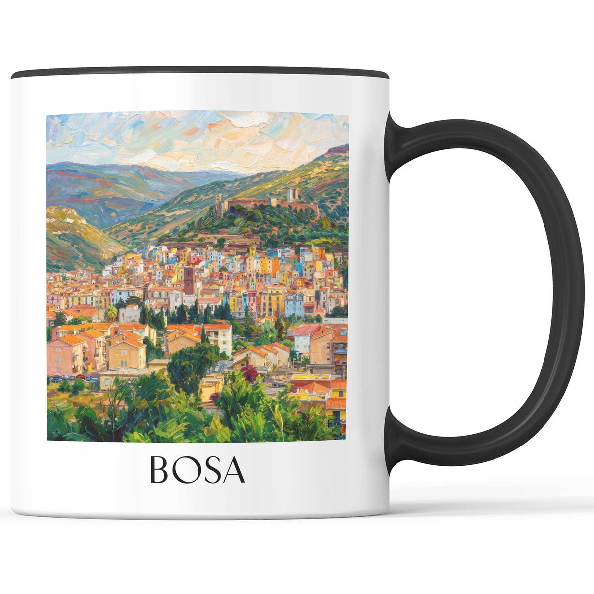 Bosa Kaffeebecher - Sardinien - Italien Becher - Kaffeetasse im Ölgemälde Stil - favplace