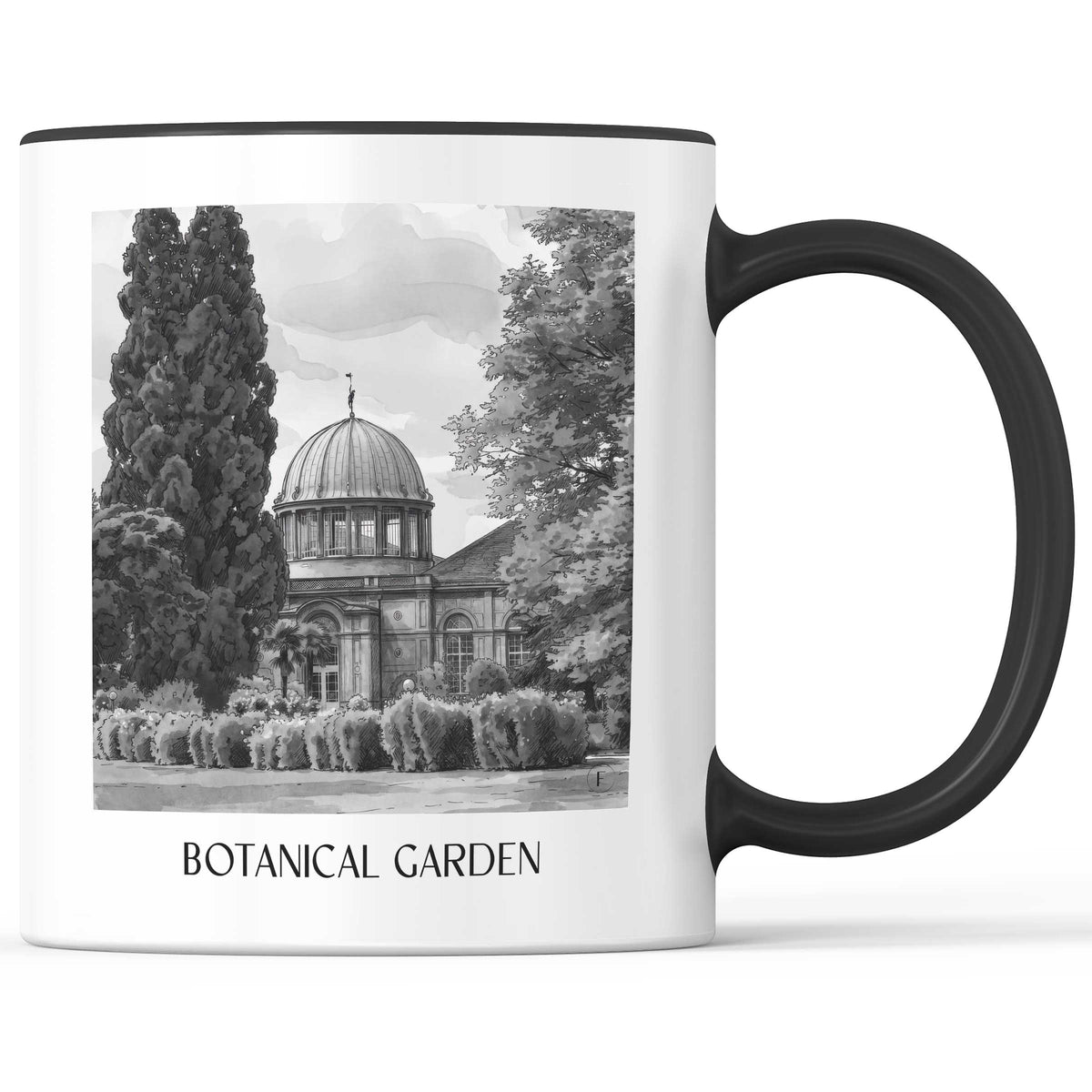 Botanischer Garten Kaffeebecher - Karlsruhe - Deutschland Becher - Kaffeetasse im Aquarell Schwarz-Weiß Stil - favplace