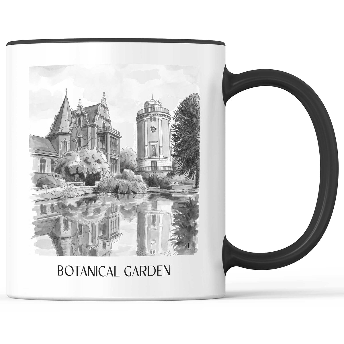 Botanischer Garten Kaffeebecher - Wuppertal - Deutschland Becher - Kaffeetasse im Aquarell Schwarz-Weiß Stil - favplace