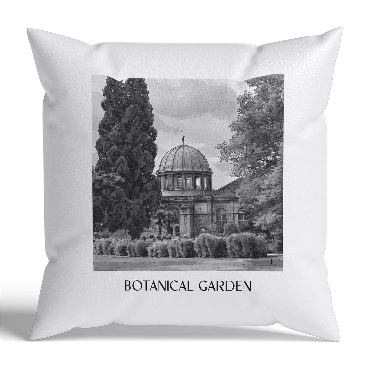 Botanischer Garten Kissenhülle - Zierkissen Bezug - Karlsruhe - Deutschland Kissen bzw. Kissenbezug im Aquarell Schwarz-Weiß Stil - favplace