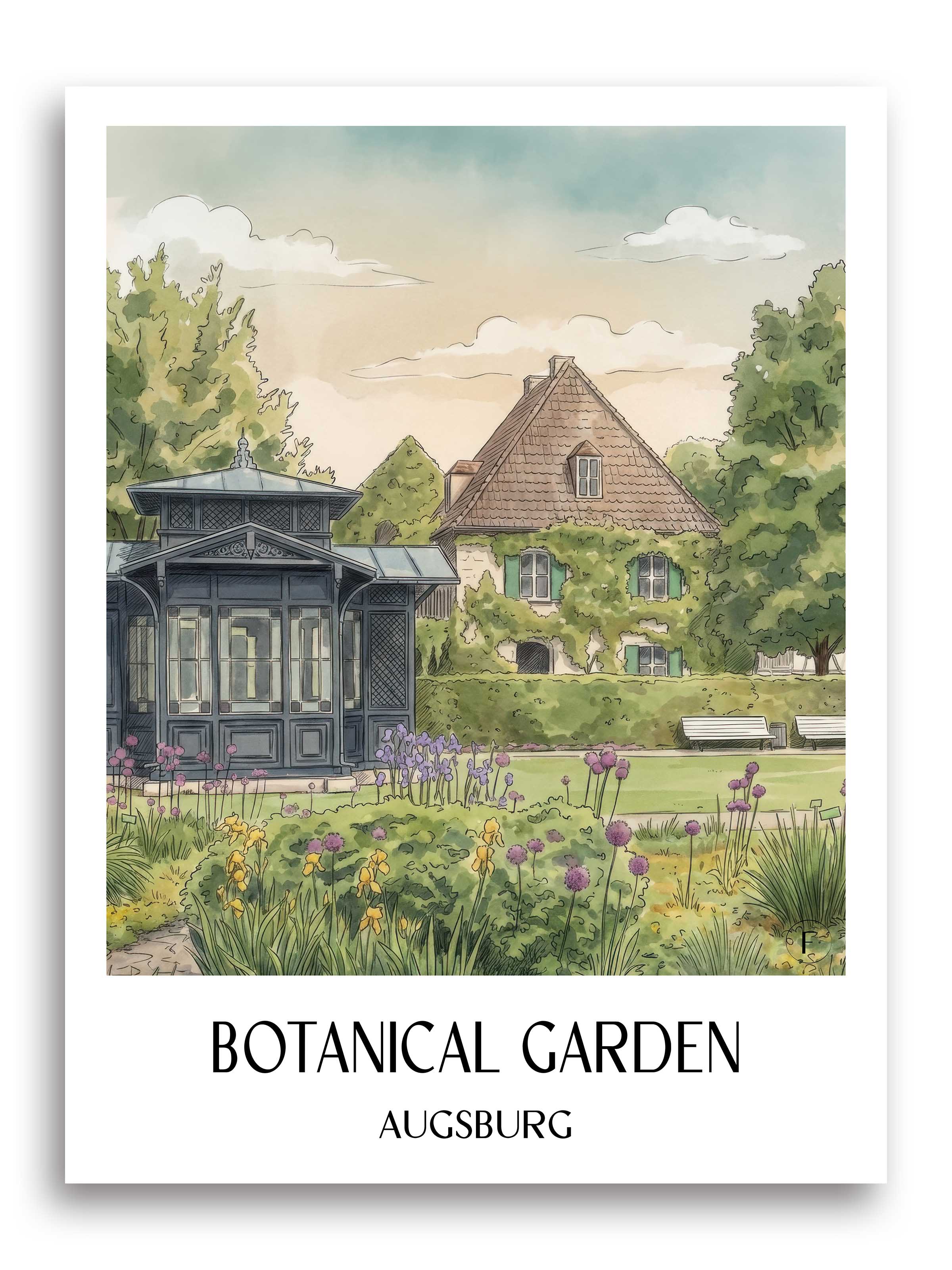 Botanischer Garten Poster - Augsburg - Deutschland Kunstdruck - Aquarell von A4 bis A1 - favplace