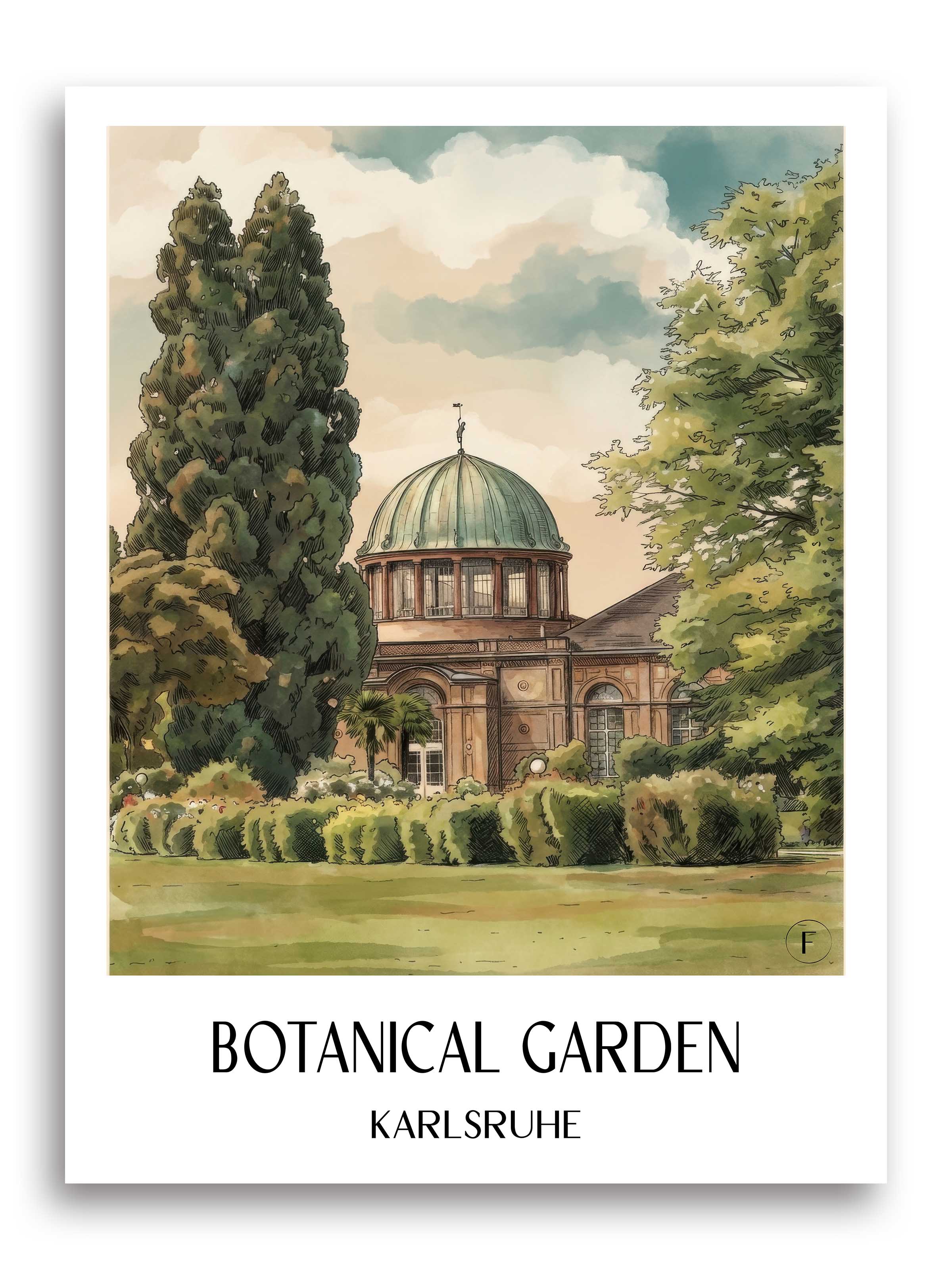 Botanischer Garten Poster - Karlsruhe - Deutschland Kunstdruck - Aquarell von A4 bis A1 - favplace