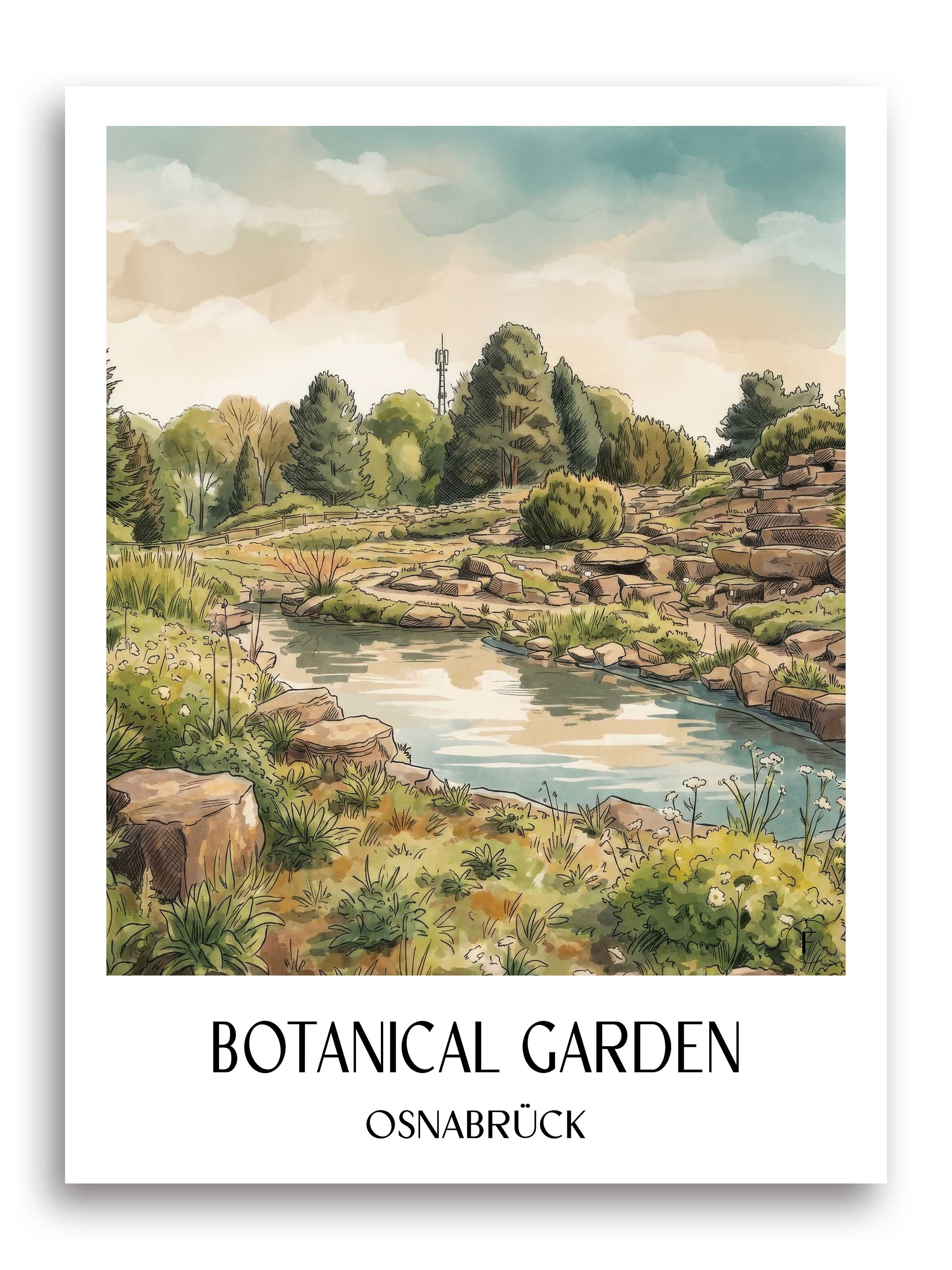 Botanischer Garten Poster - Osnabrück - Deutschland Kunstdruck - Aquarell von A4 bis A1 - favplace