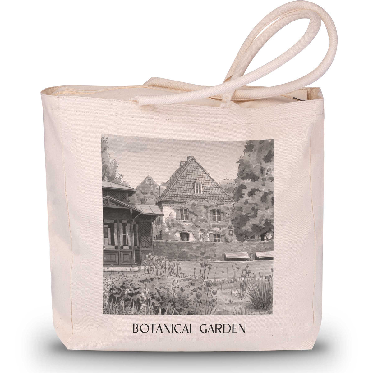 Botanischer Garten Shopping Tasche - Augsburg - Deutschland Tote Bag - Einkaufstasche im Aquarell Schwarz-Weiß Stil - favplace