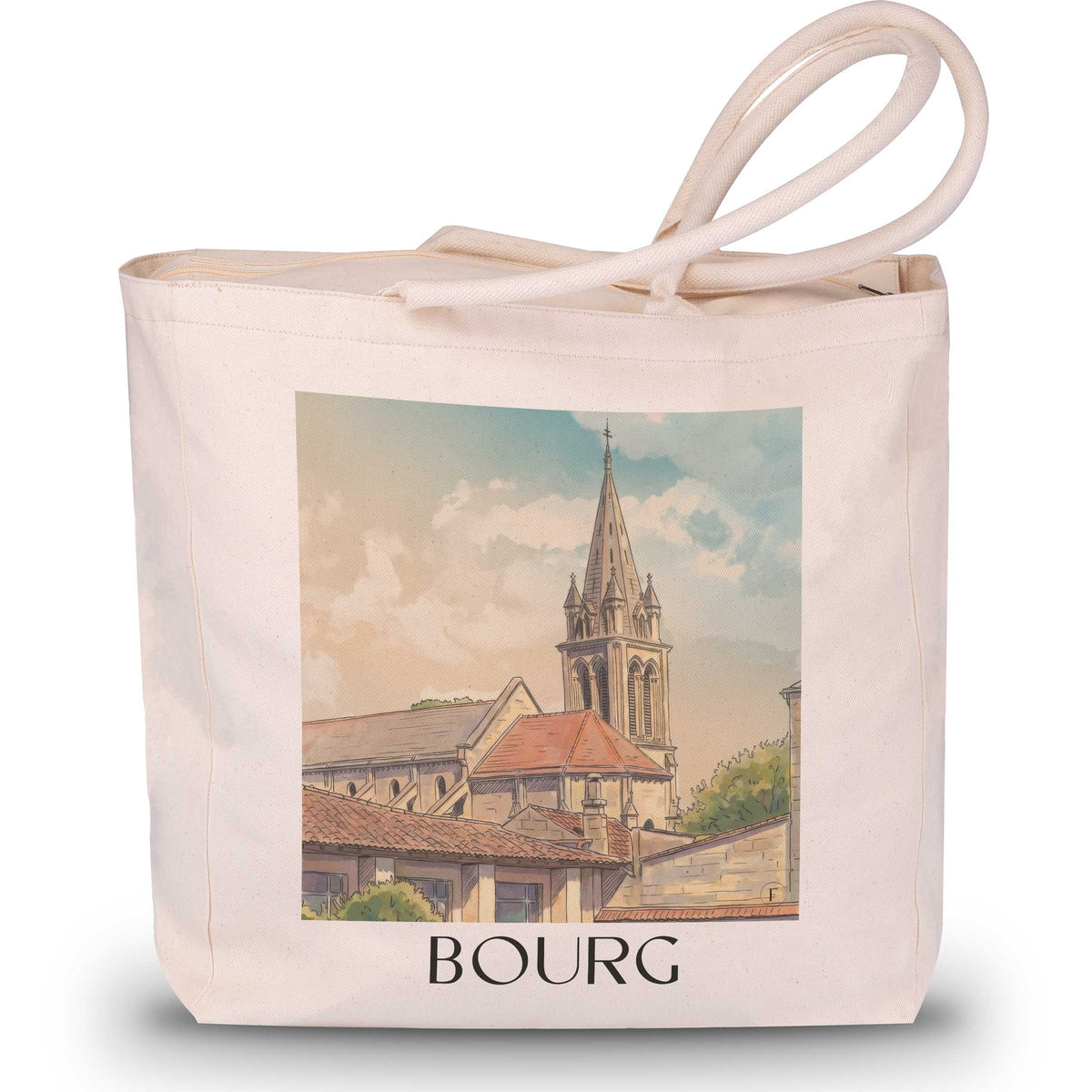 bourg-estuaire-de-la-gironde-frankreich-einkaufstasche-aquarell