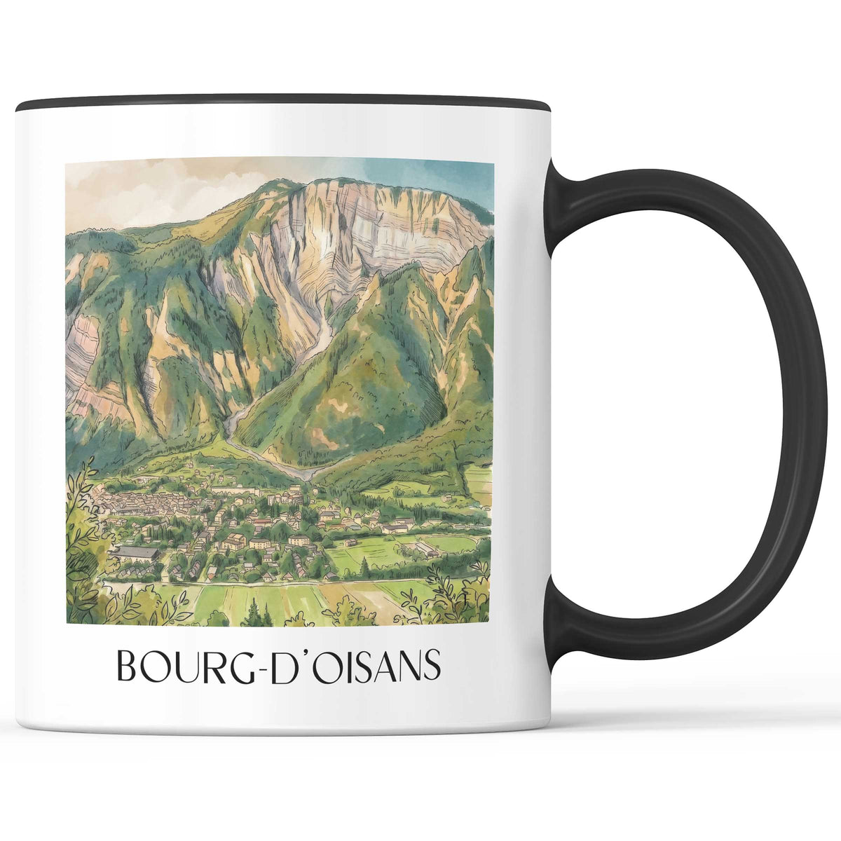 bourg-d'oisans-isère-frankreich-kaffeebecher-aquarell