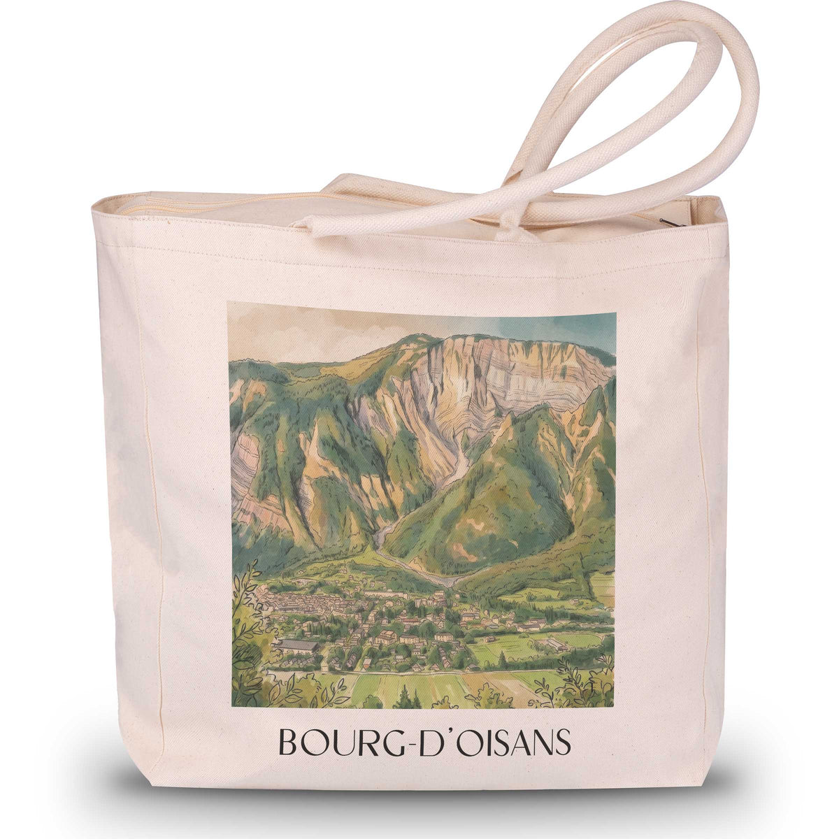 bourg-d'oisans-isère-frankreich-einkaufstasche-aquarell