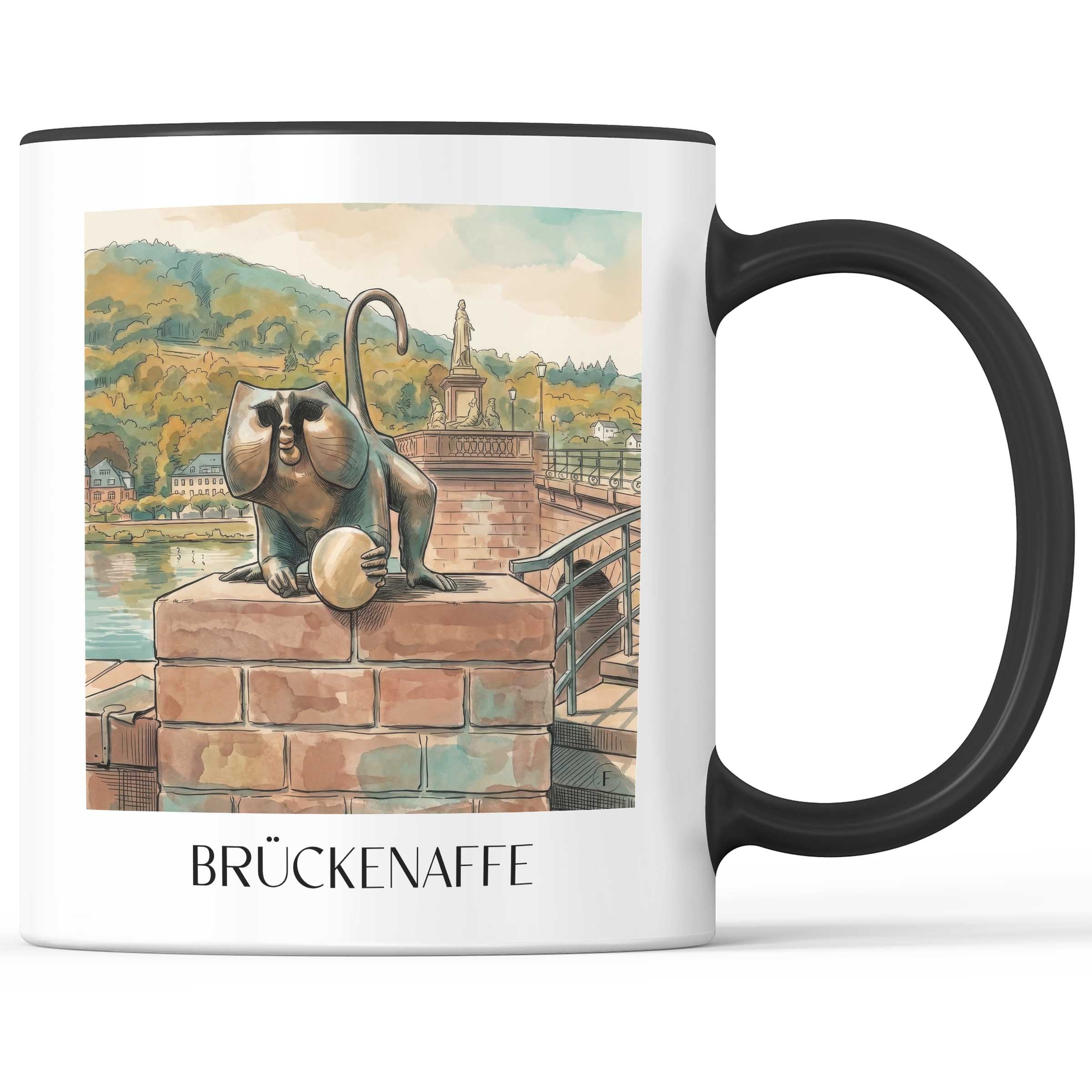 brückenaffe-heidelberg-deutschland-kaffeebecher-aquarell