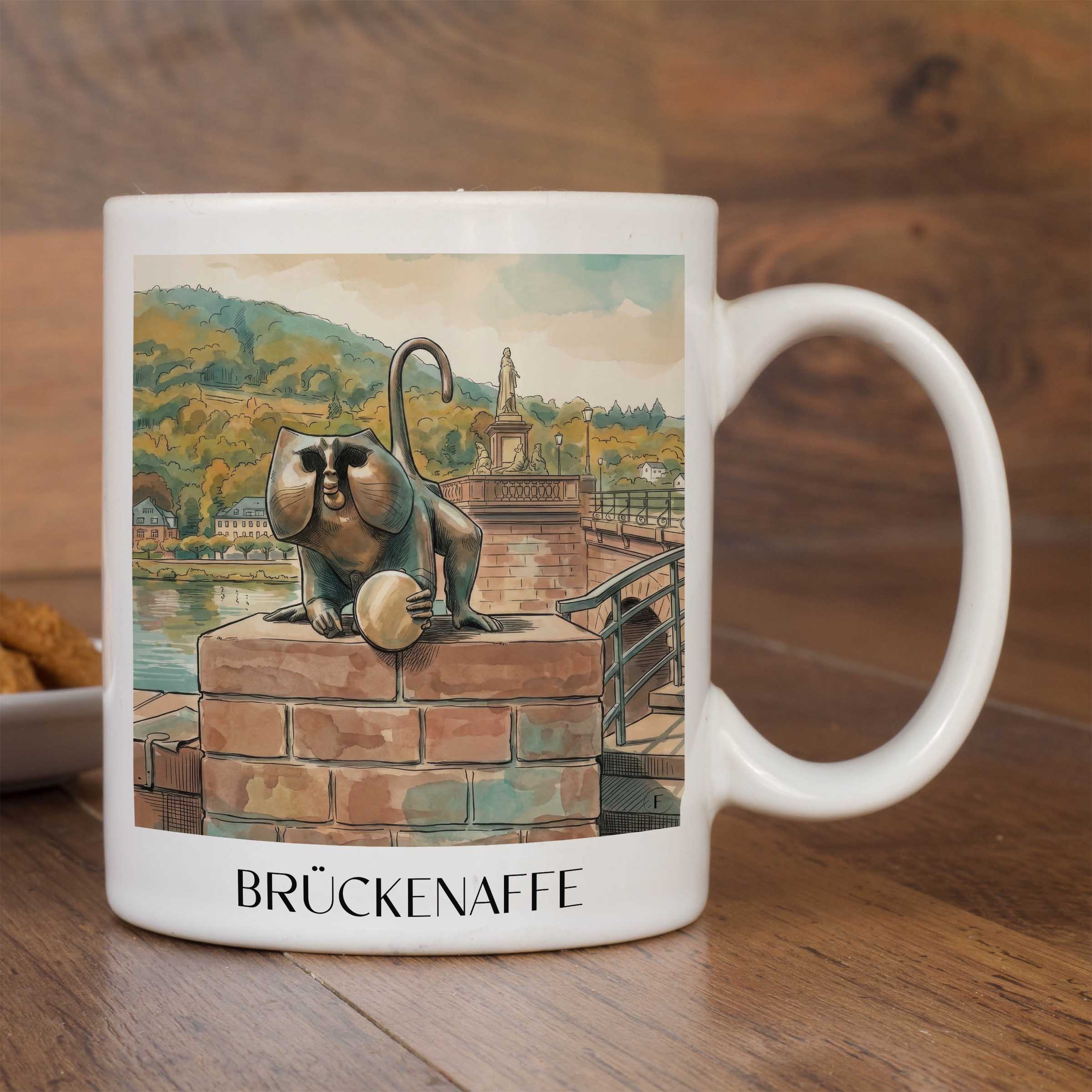 brückenaffe-heidelberg-deutschland-kaffeebecher-aquarell