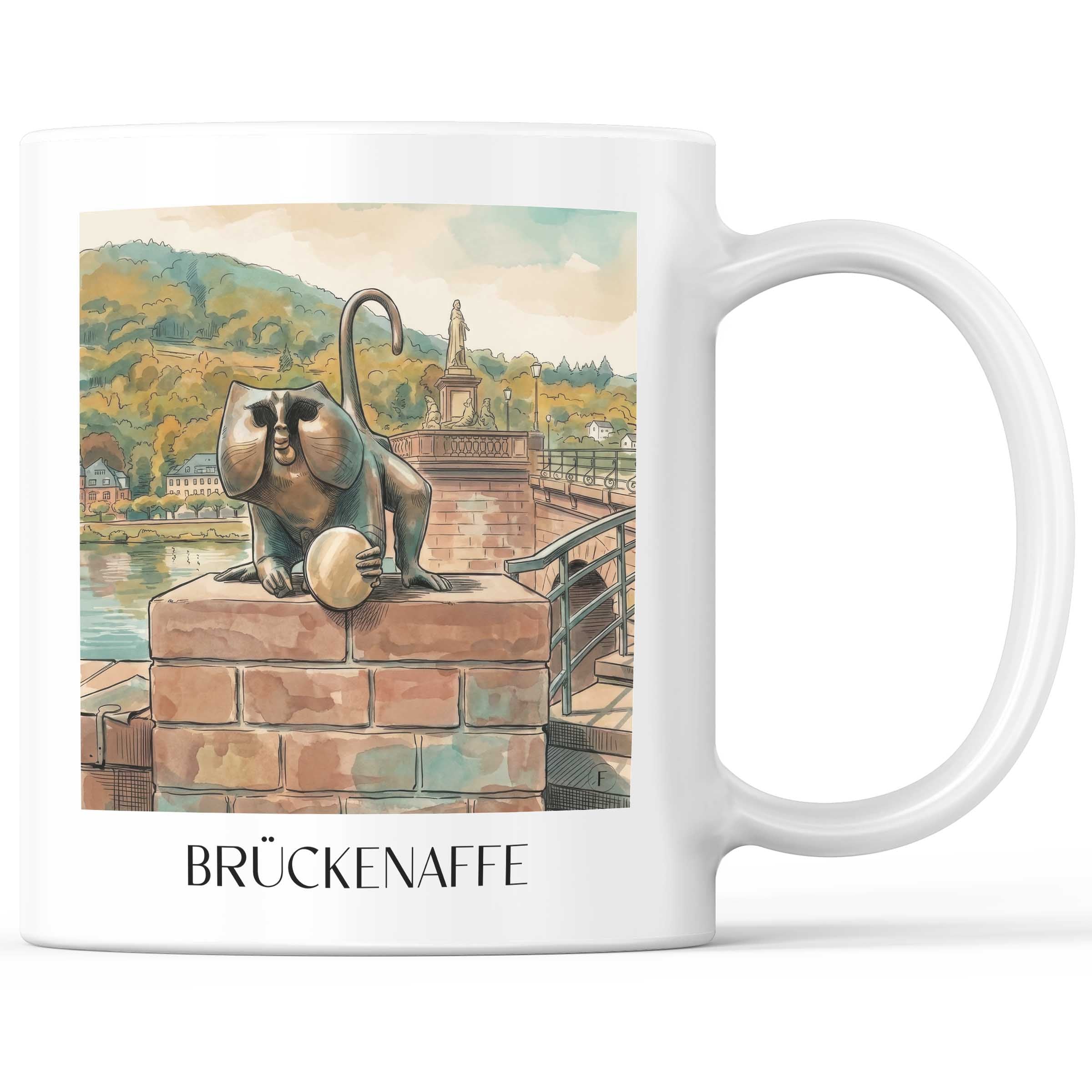 brückenaffe-heidelberg-deutschland-kaffeebecher-aquarell