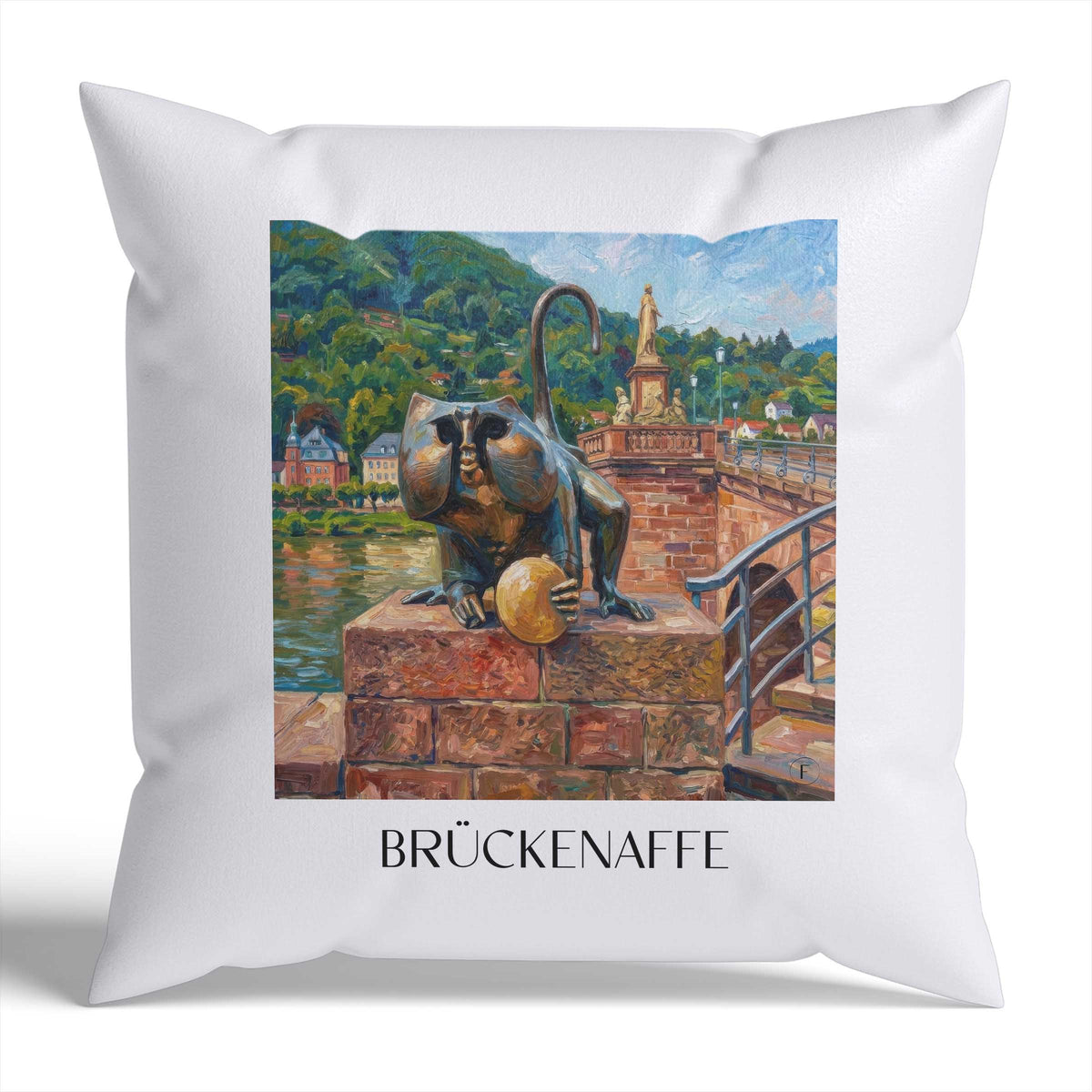 brückenaffe-heidelberg-deutschland-kissenbezug-oil-painting-oelgemaelde