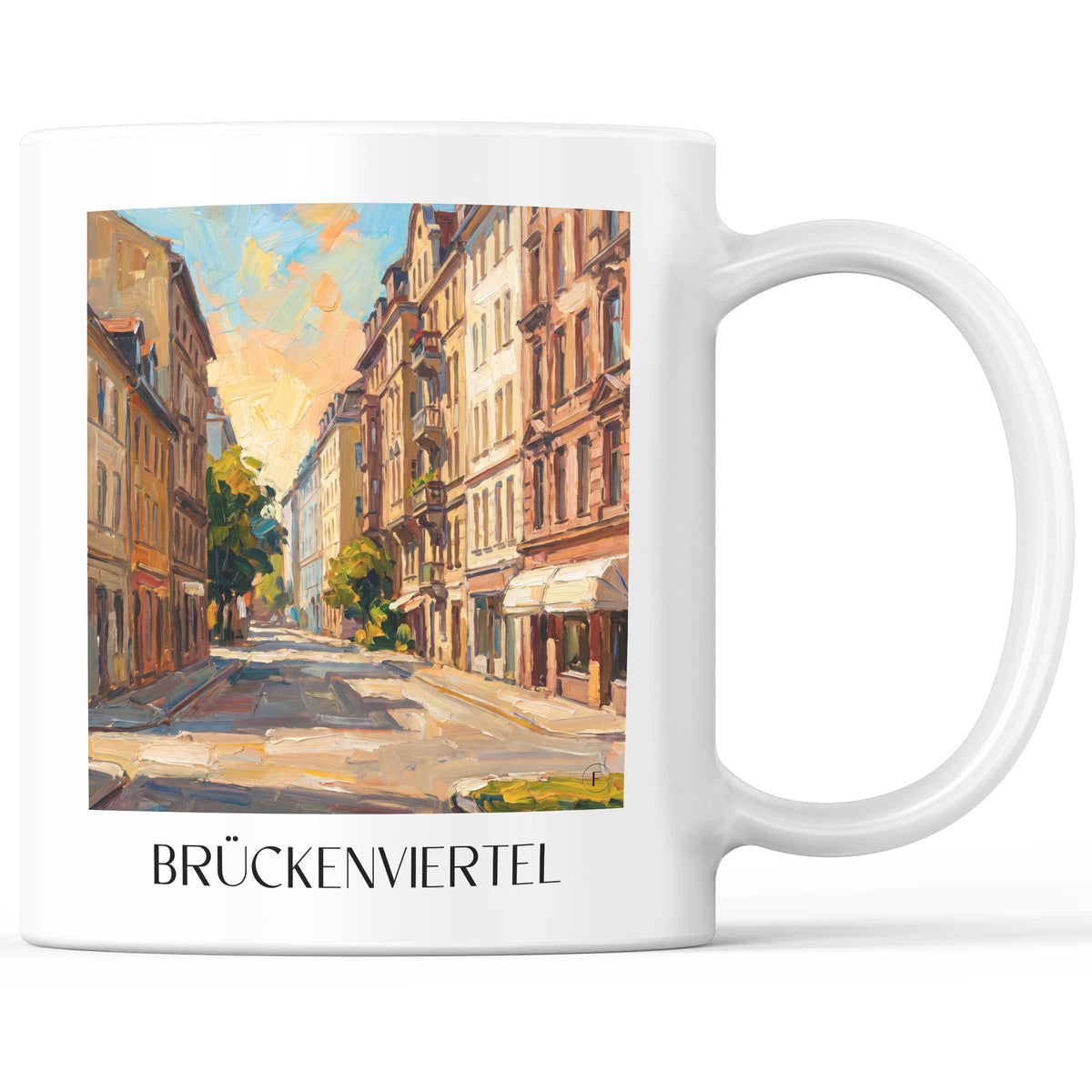Brückenviertel Kaffeebecher - Frankfurt - Deutschland Becher - Kaffeetasse im Ölgemälde Stil - favplace