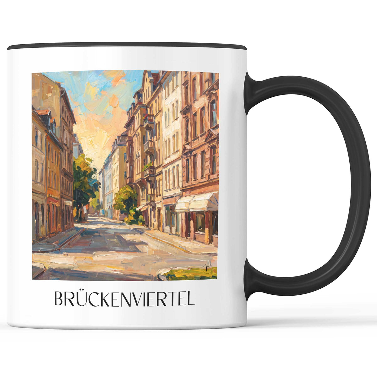 Brückenviertel Kaffeebecher - Frankfurt - Deutschland Becher - Kaffeetasse im Ölgemälde Stil - favplace