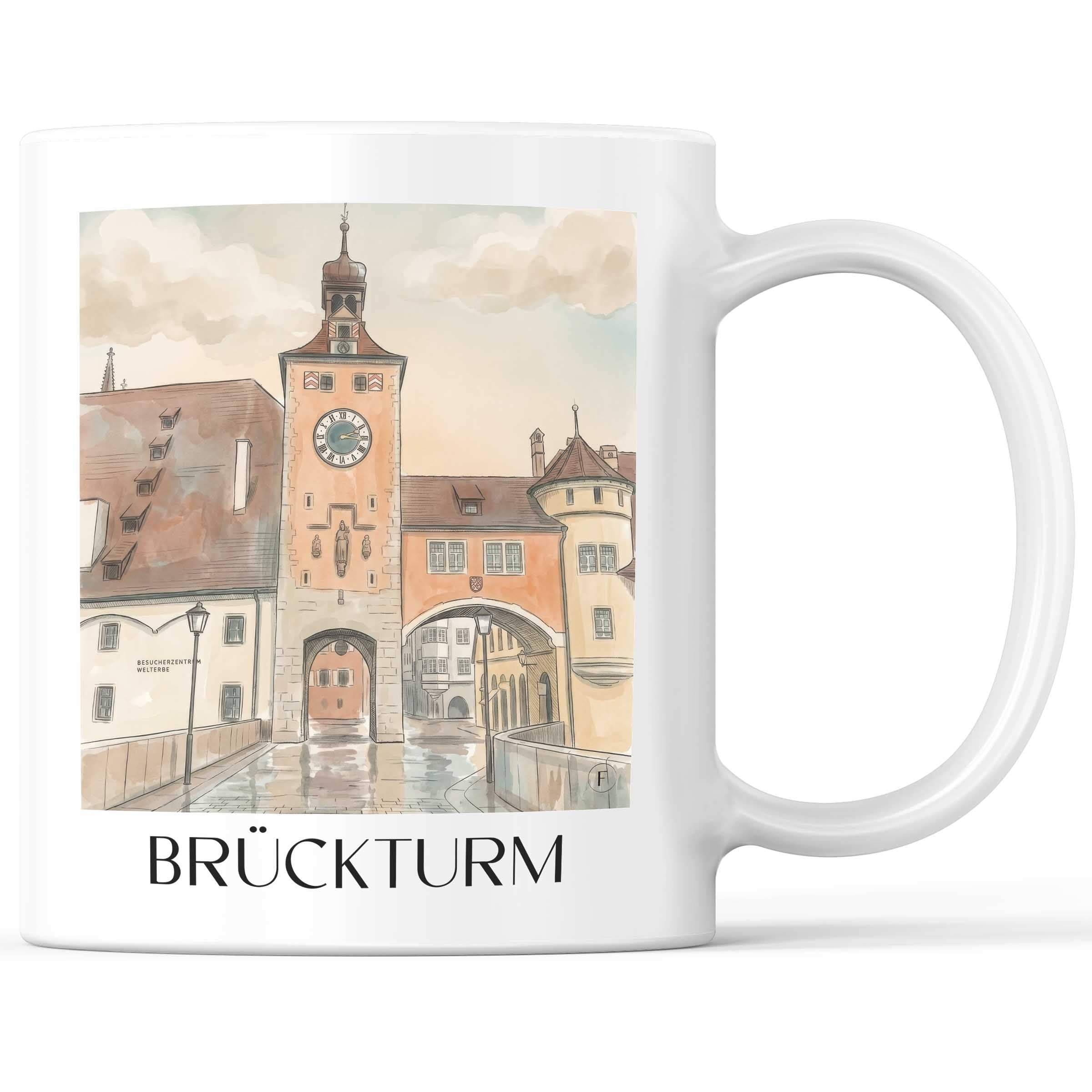 brückturm-regensburg-deutschland-kaffeebecher-aquarell