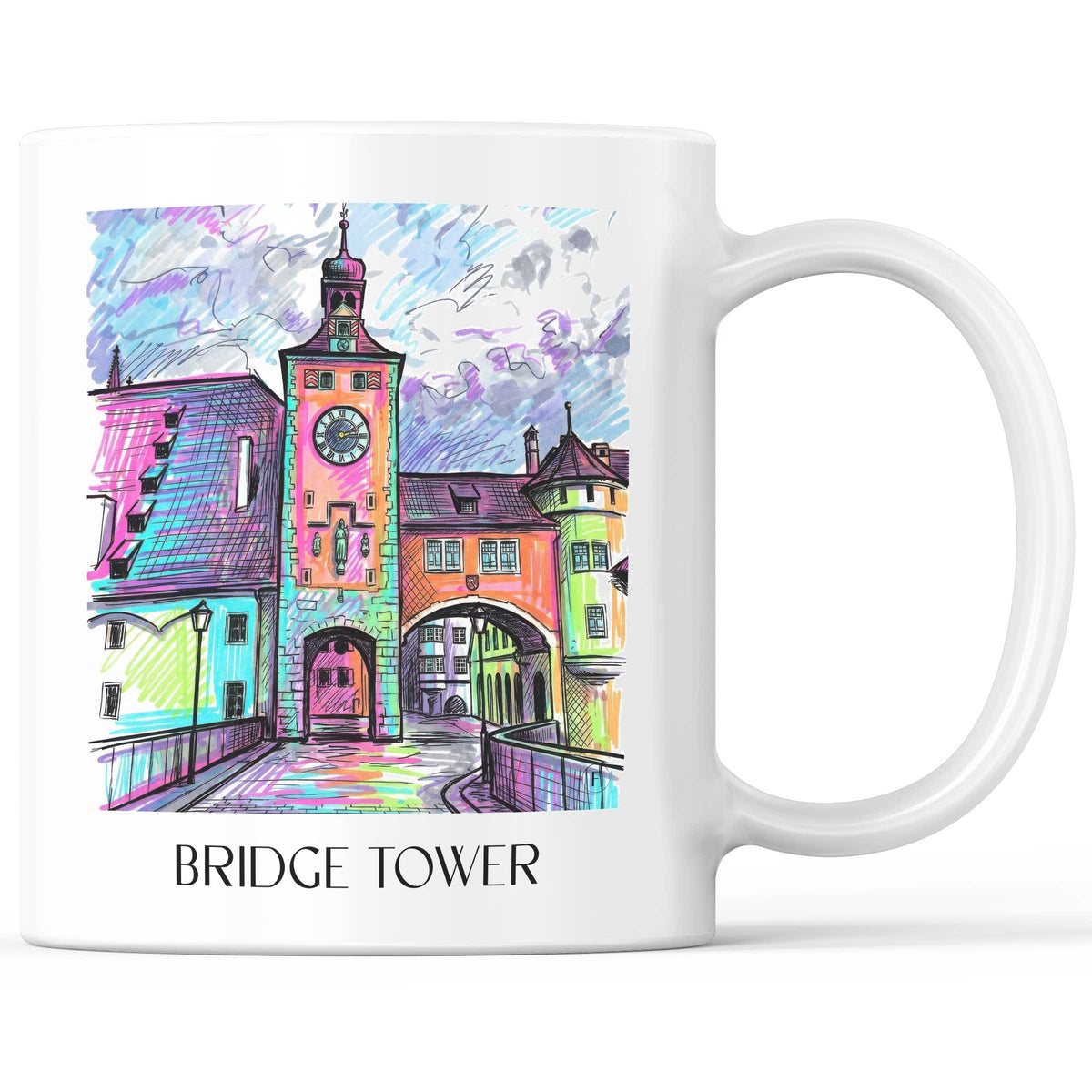 Brückturm Kaffeebecher - Regensburg - Deutschland Becher - Kaffeetasse im Tag Graffiti Stil - favplace