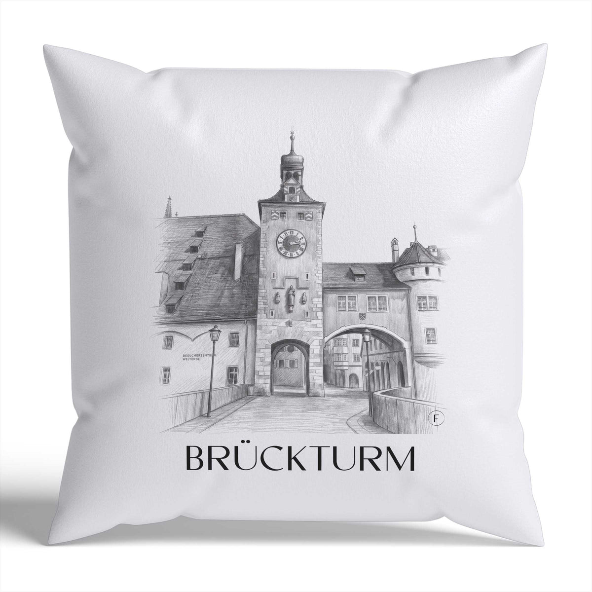 brückturm-regensburg-deutschland-kissenbezug-bleistift-zeichnung-drawing